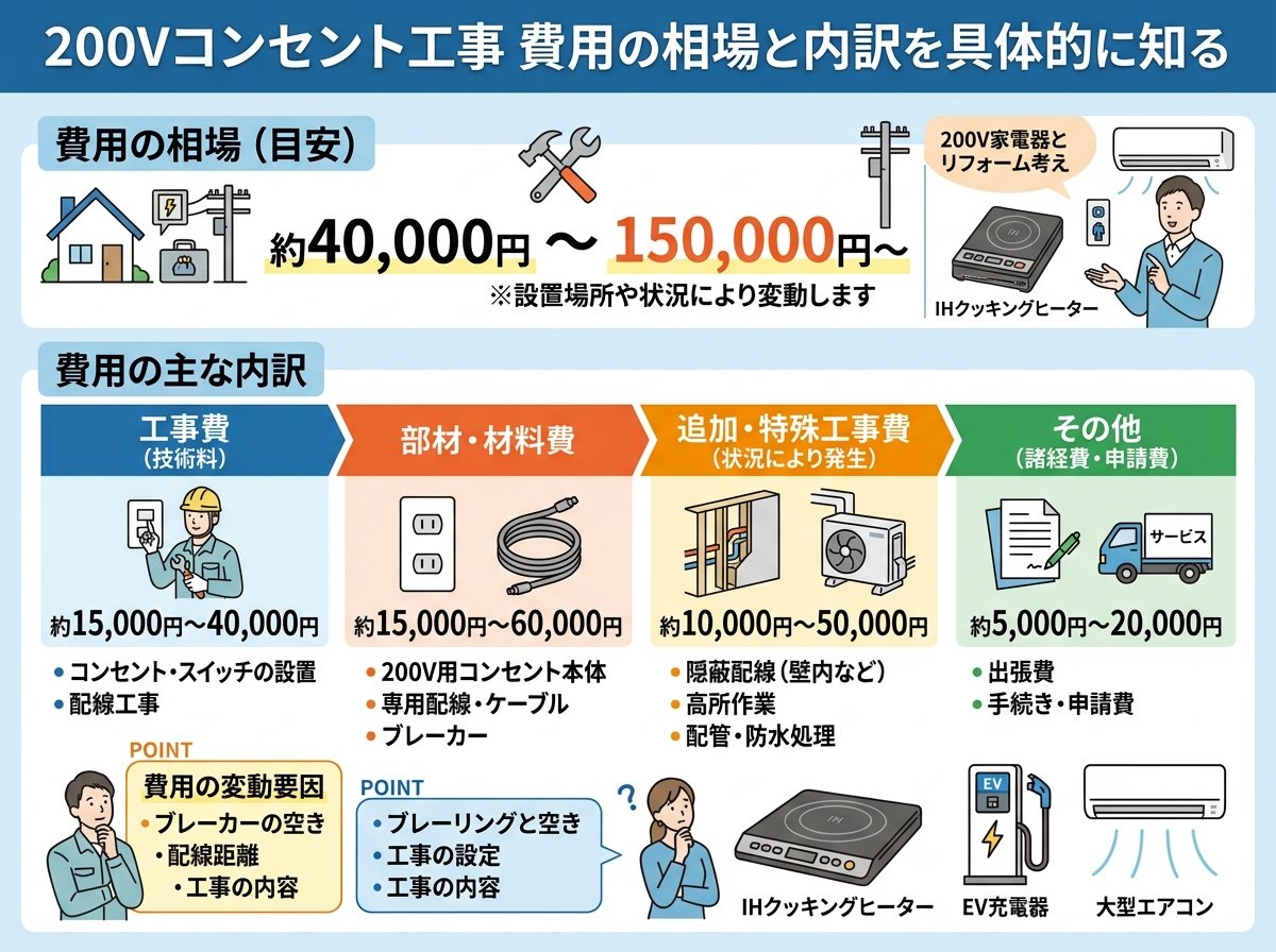 200vコンセント工事 費用の相場と内訳を具体的に知る