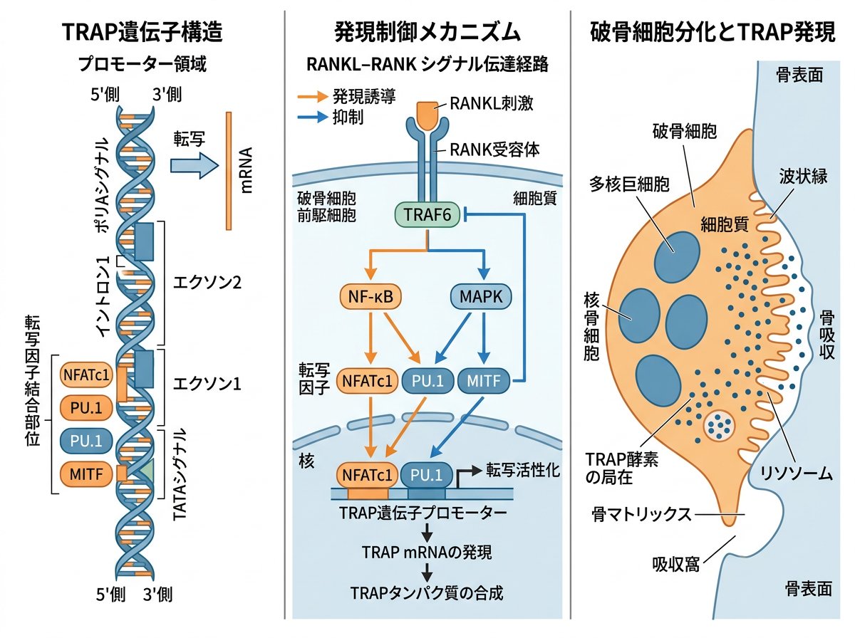 TRAP遺伝子の分子構造と破骨細胞における発現制御