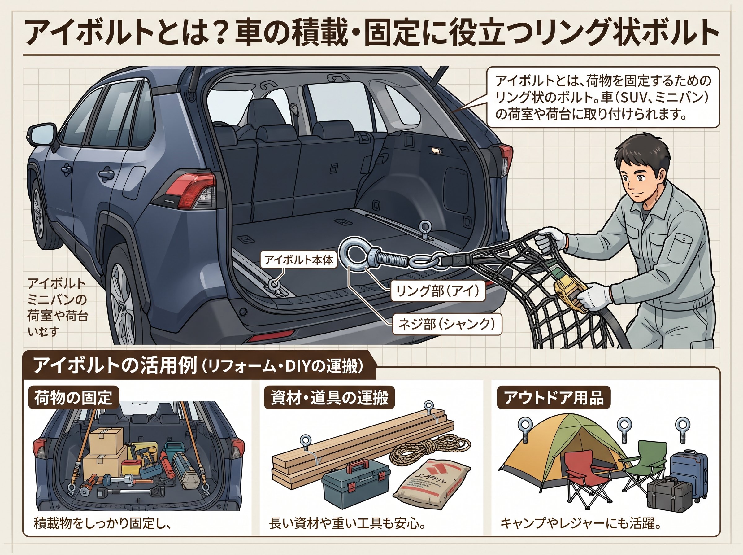 アイボルトとは車に搭載されるリング状ボルトのこと