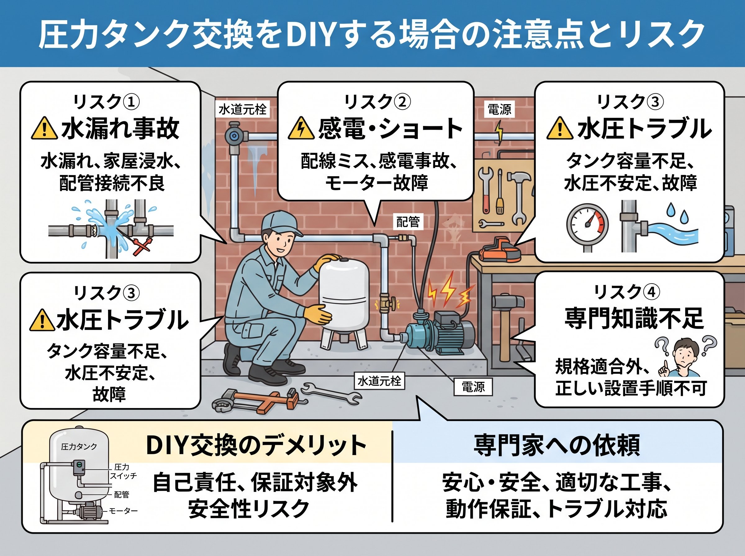 圧力タンク交換をDIYする場合の注意点とリスク