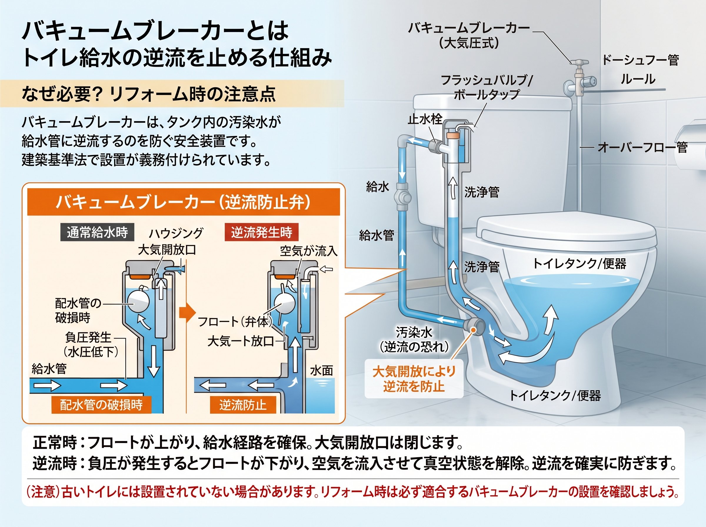バキュームブレーカーとは トイレ給水の逆流を止める仕組み