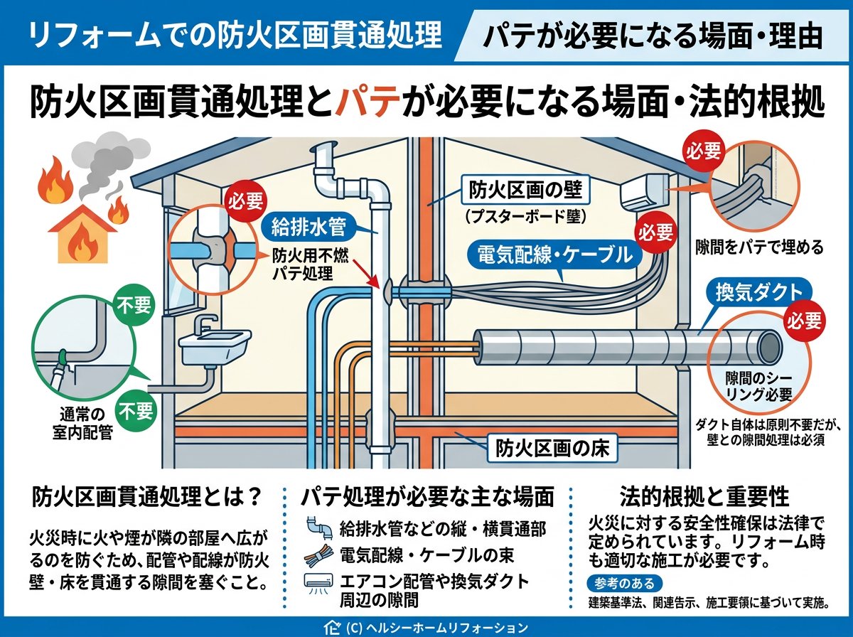 防火区画貫通処理とパテが必要になる場面・法的根拠