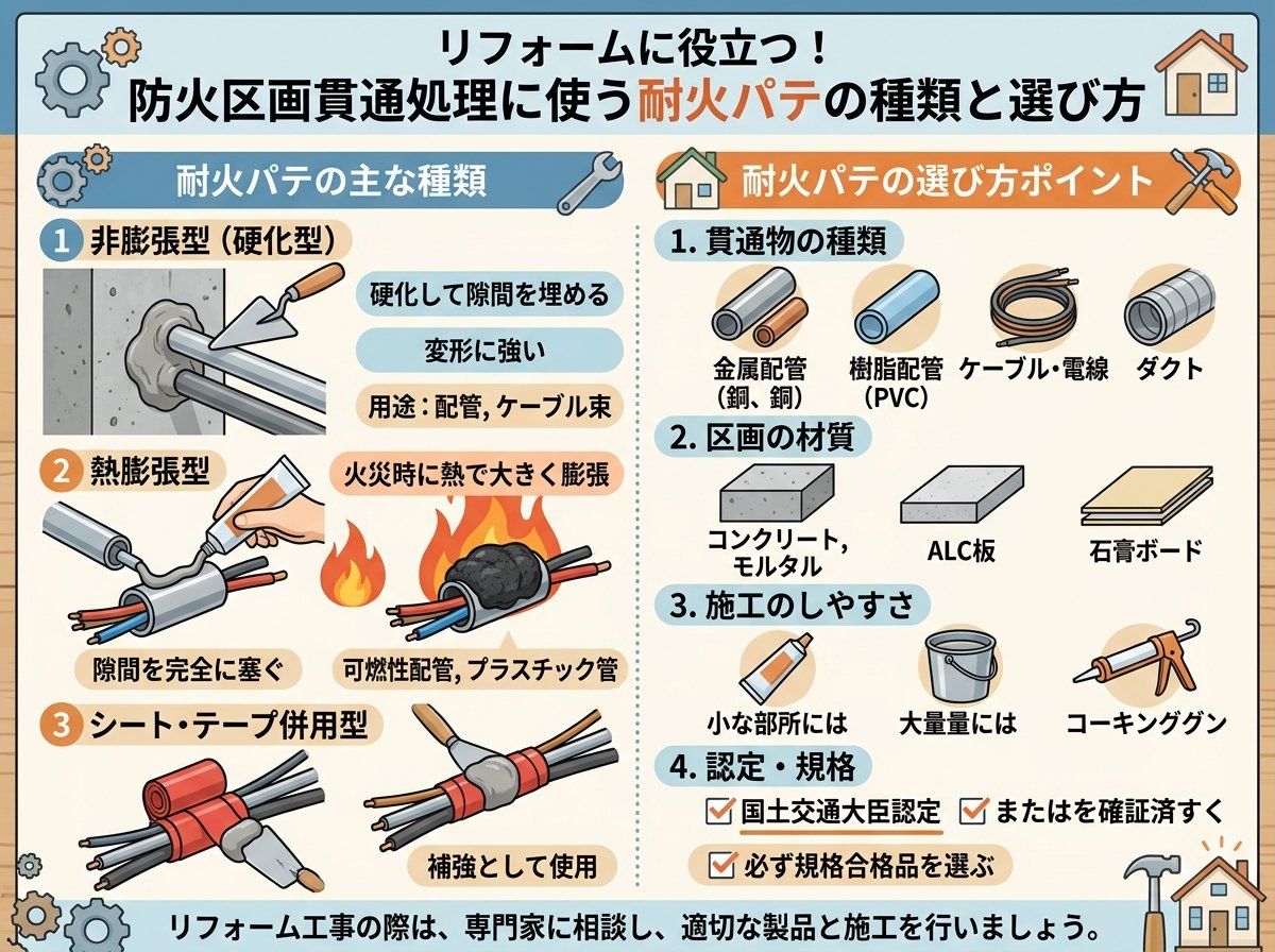 防火区画貫通処理に使う耐火パテの種類と選び方