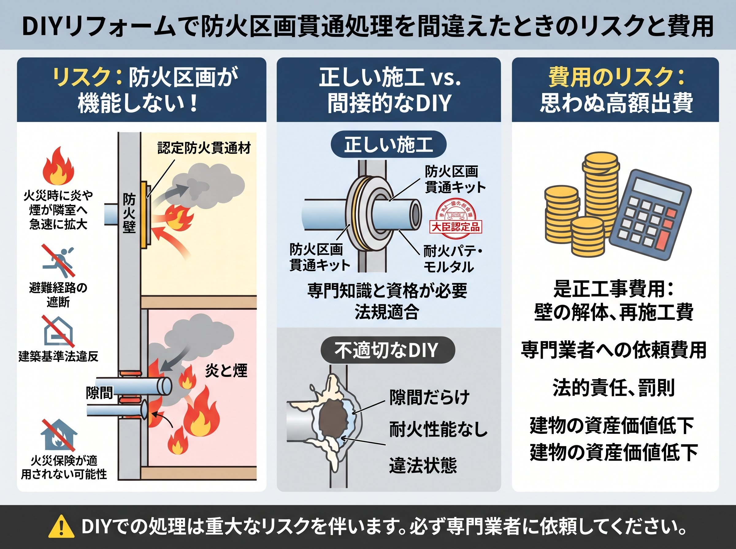 DIYリフォームで防火区画貫通処理を間違えたときのリスクと費用