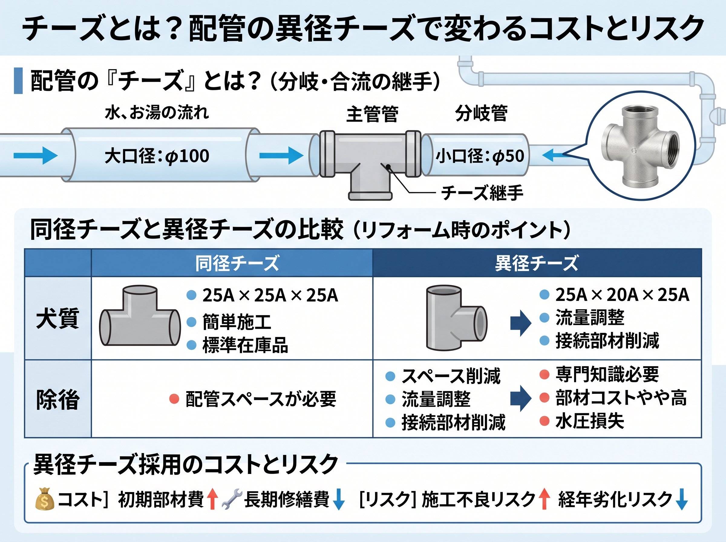 チーズとは配管の異径チーズで変わるコストとリスク