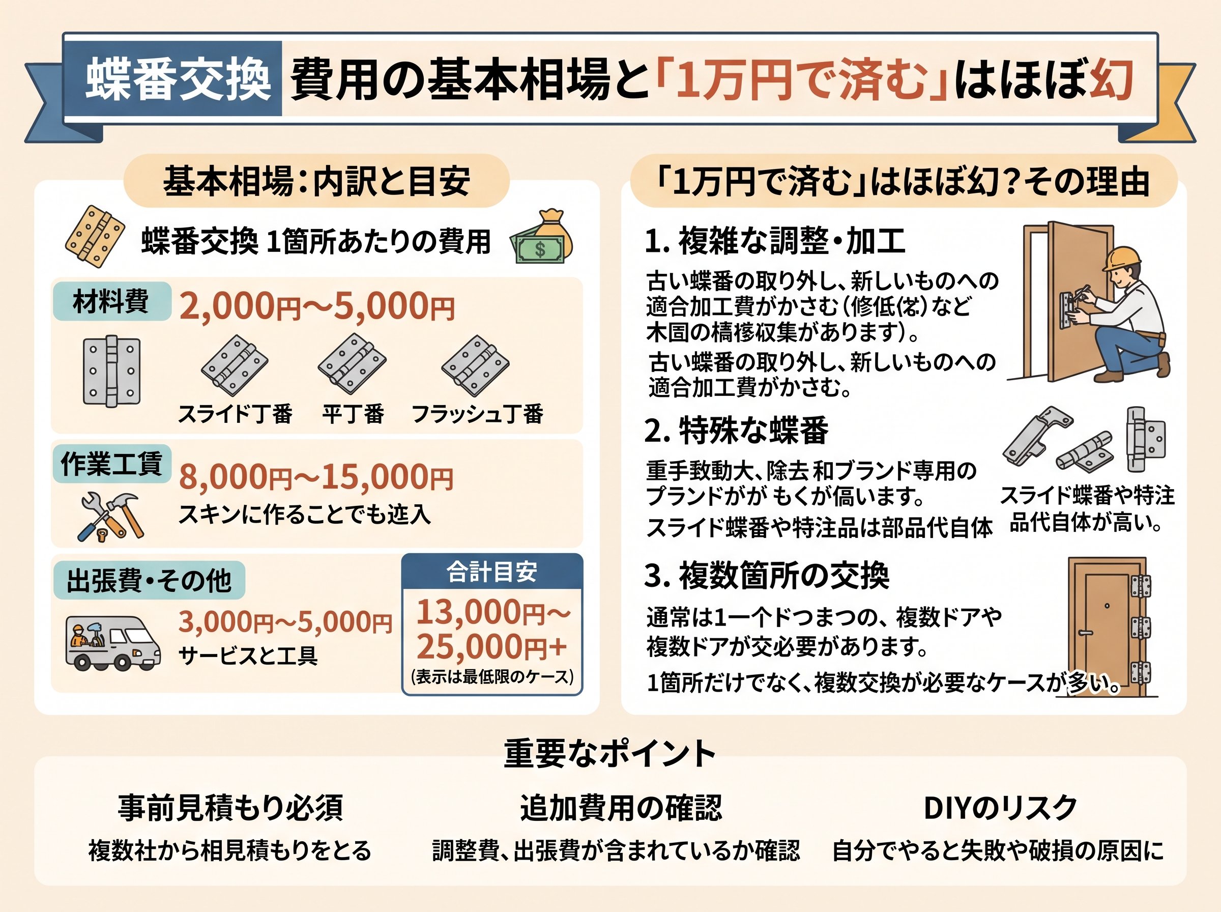 蝶番交換 費用の基本相場と「1万円で済む」はほぼ幻