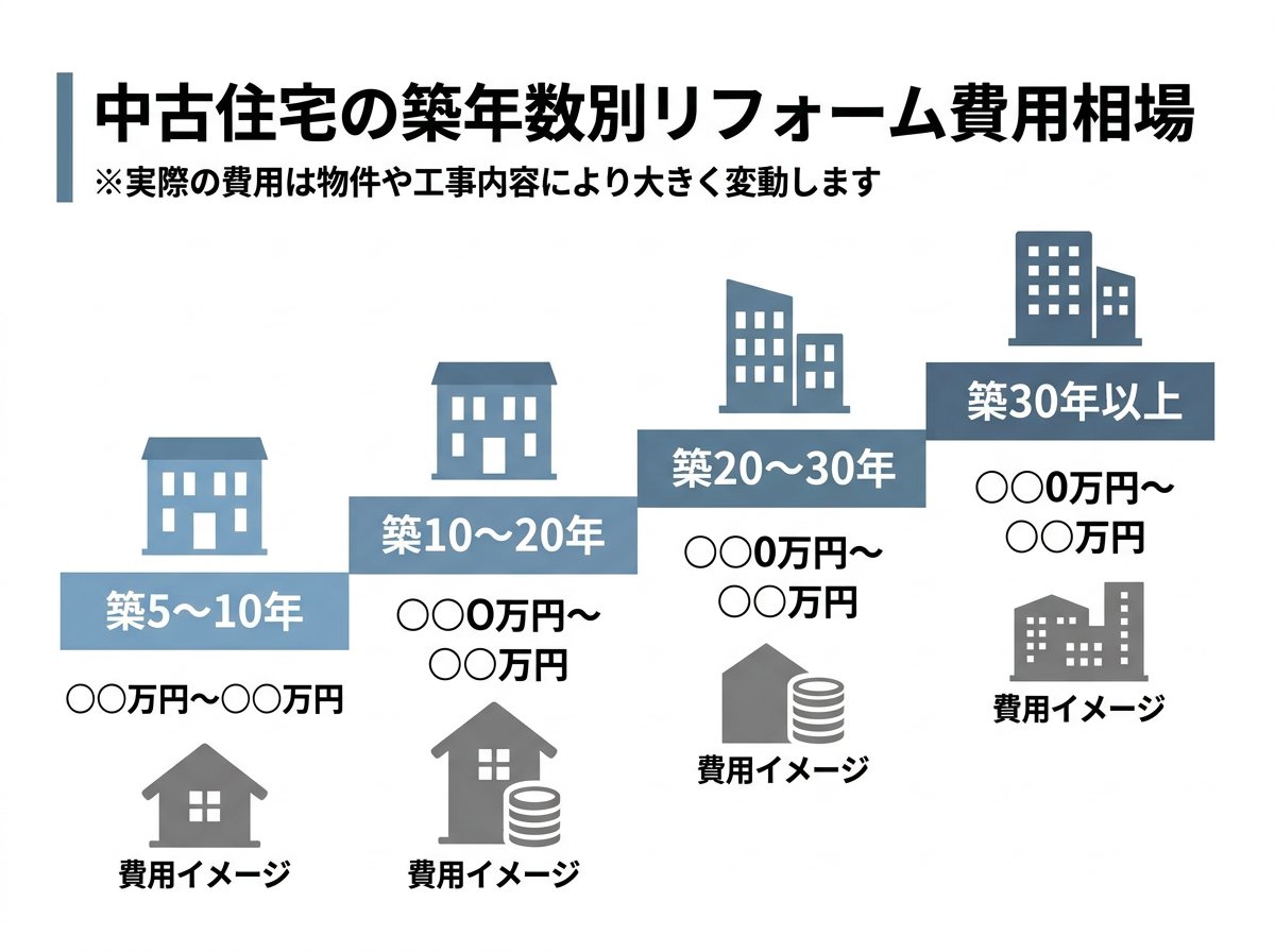 中古住宅の築年数別リフォーム費用相場