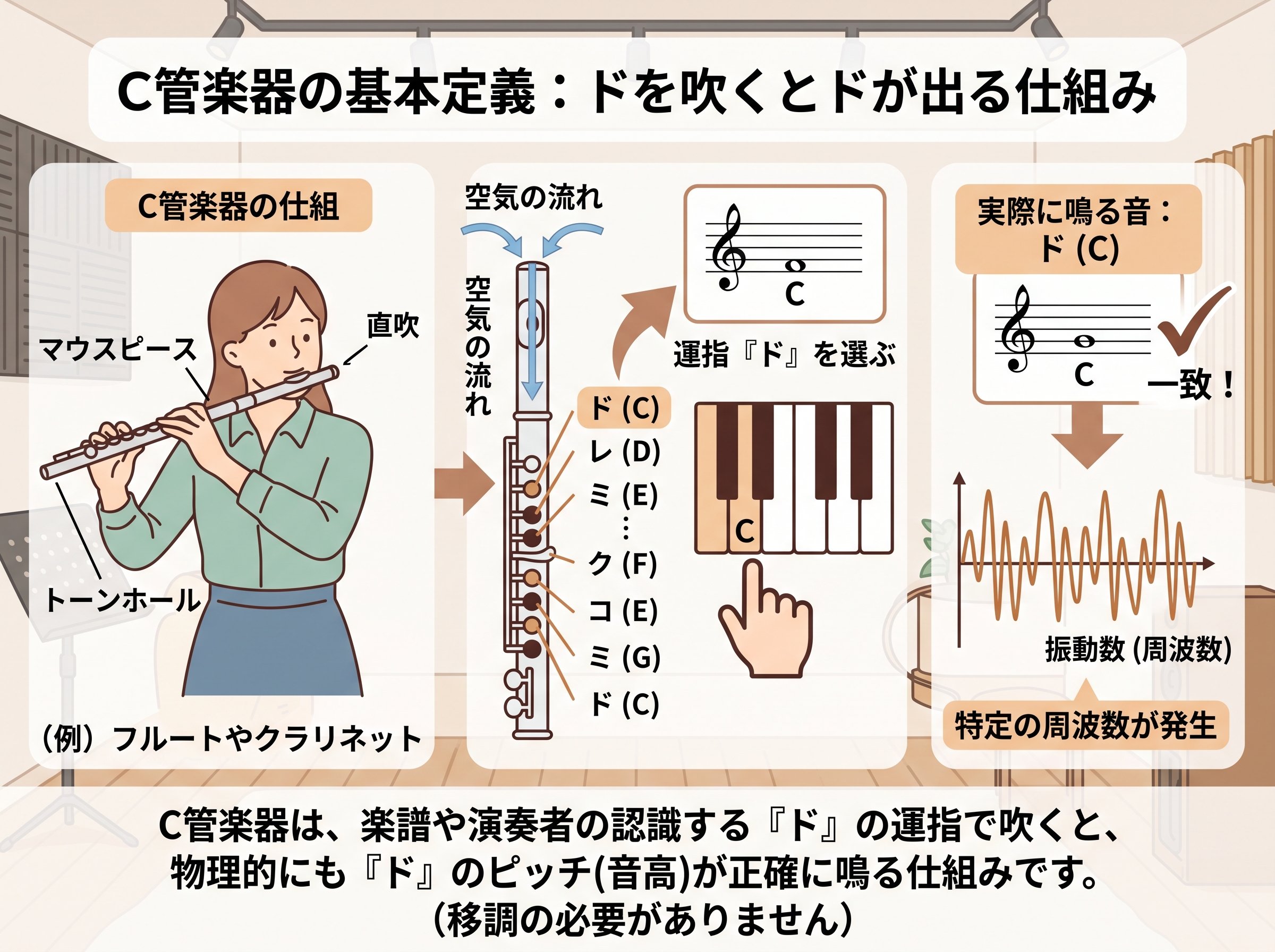 c管楽器の基本定義：ドを吹くとドが出る仕組み