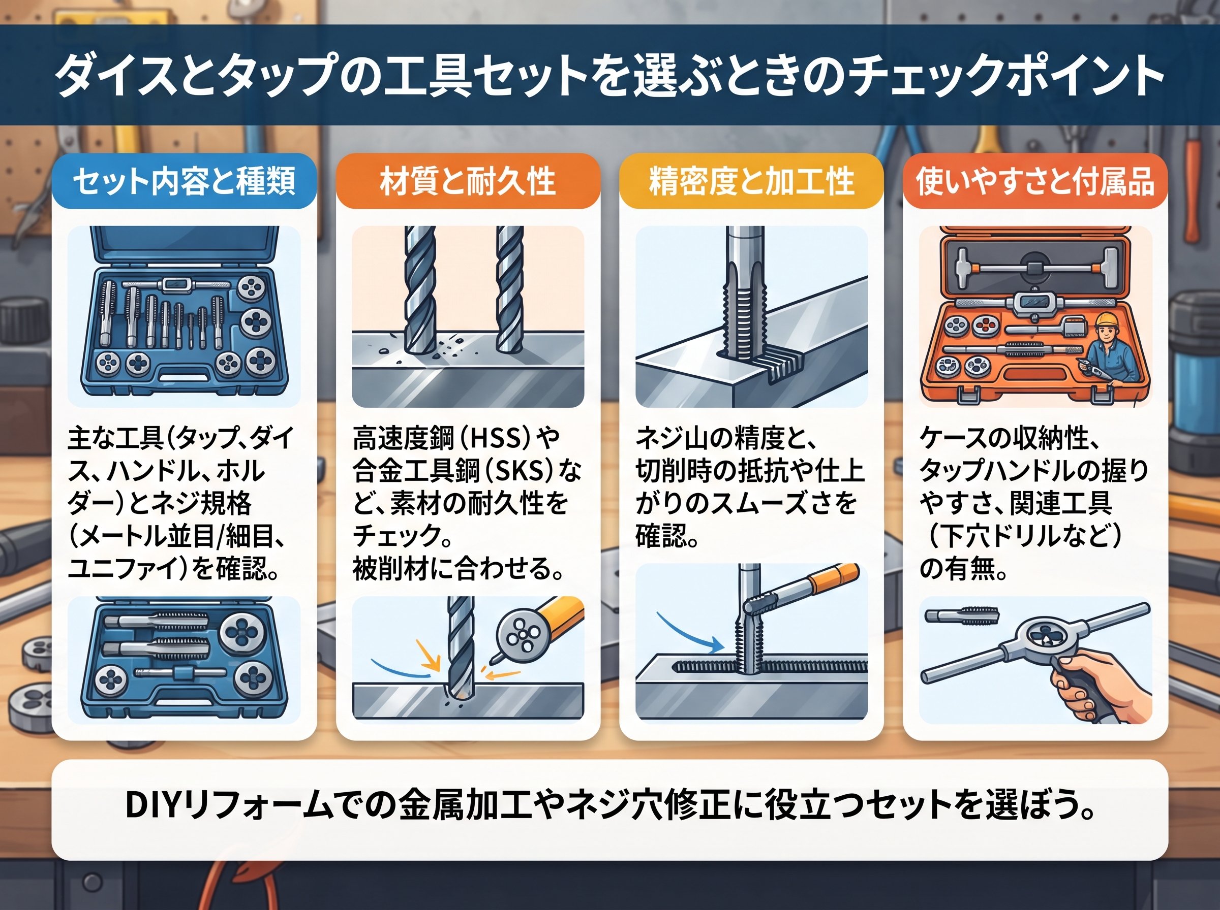 ダイスとタップの工具セットを選ぶときのチェックポイント