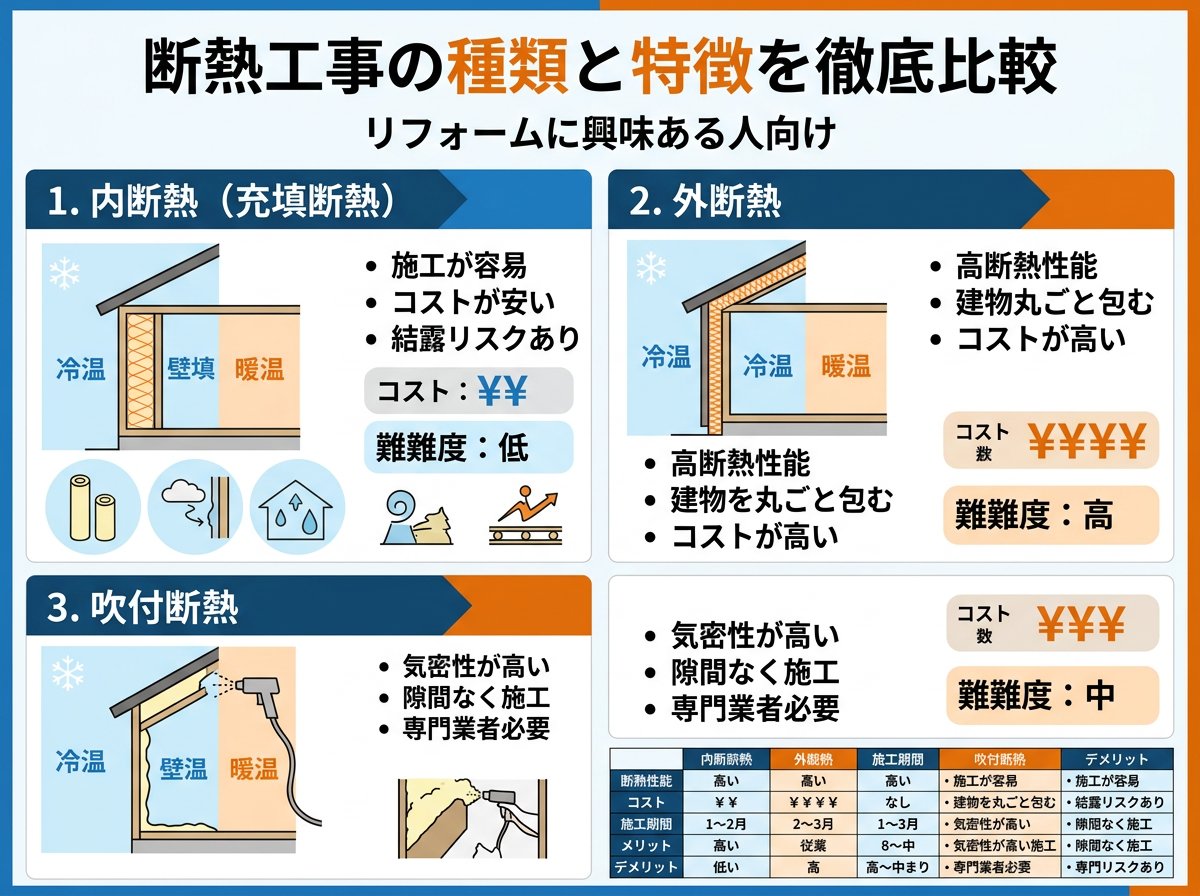 断熱工事の種類と特徴を徹底比較
