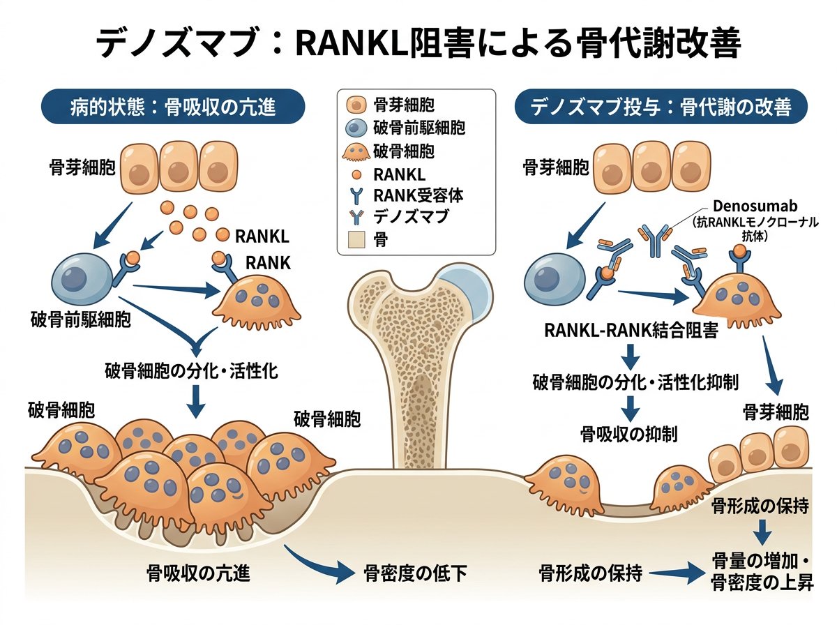 デノズマブの作用機序とRANKL阻害による骨代謝改善効果