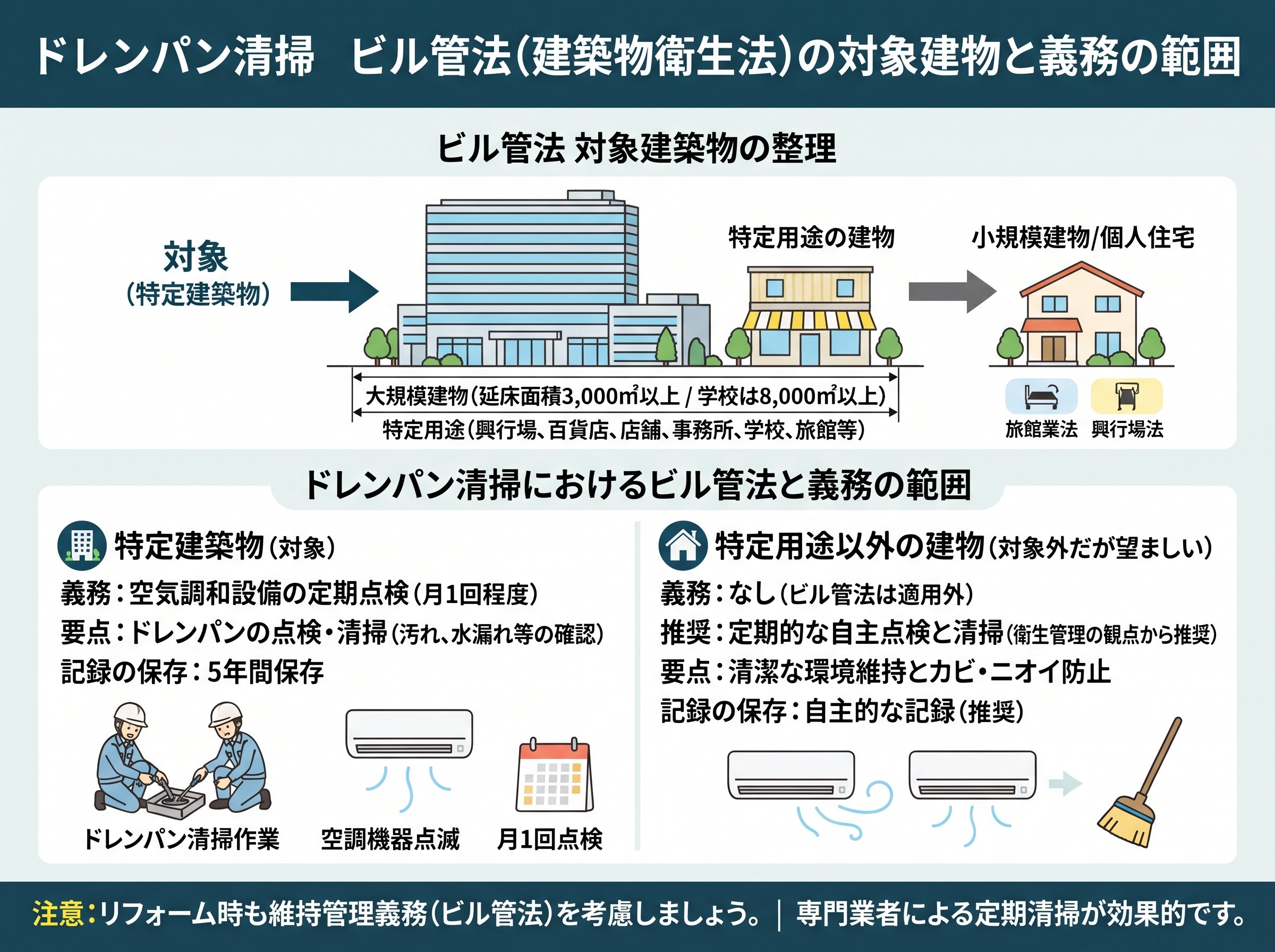 ドレンパン清掃 ビル管法の対象建物と義務の範囲を整理