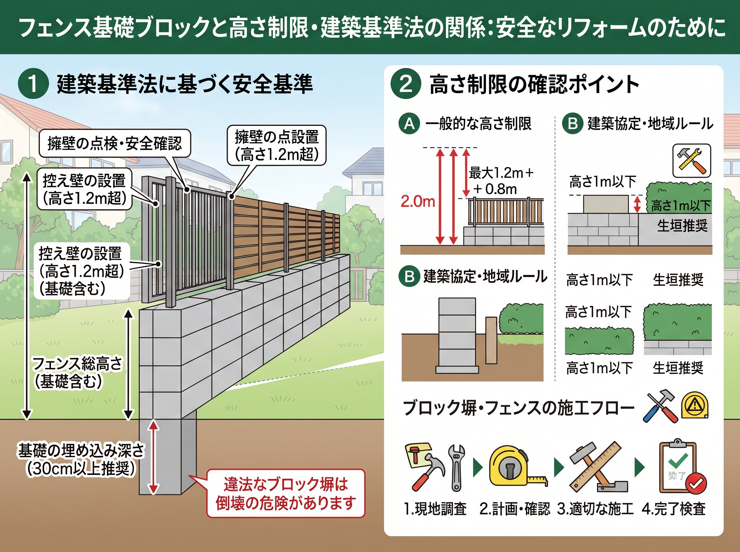フェンス基礎ブロックと高さ制限・建築基準法の関係