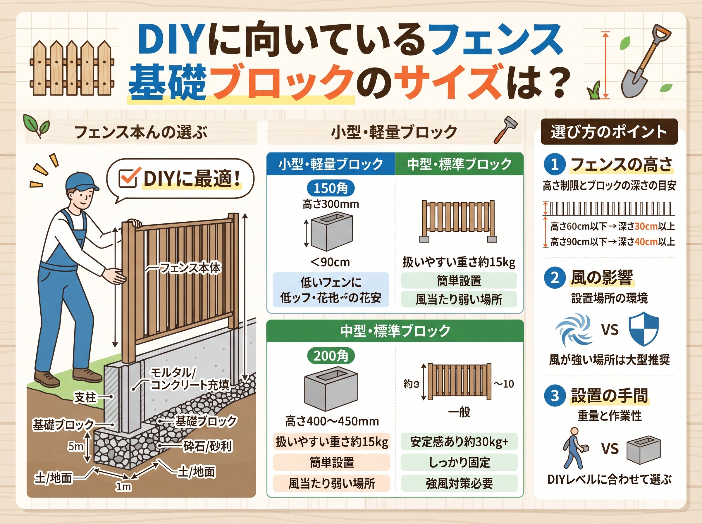 DIYに向いているフェンス基礎ブロックのサイズは?