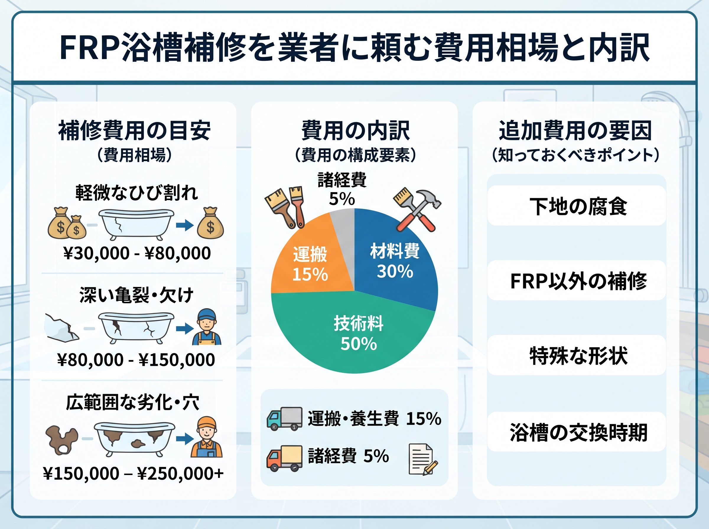 frp浴槽補修を業者に頼む費用相場と内訳