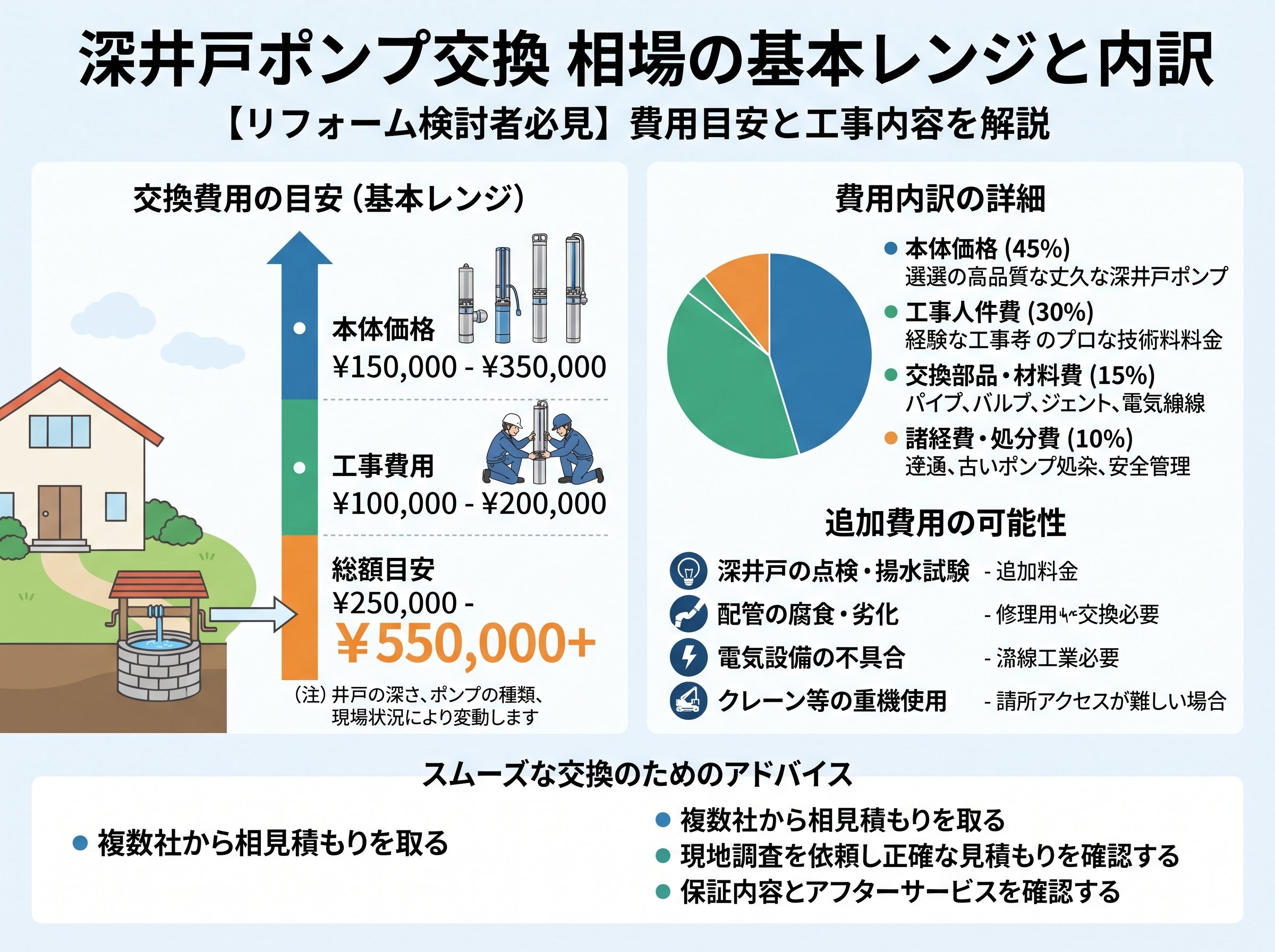 深井戸ポンプ交換 相場の基本レンジと内訳