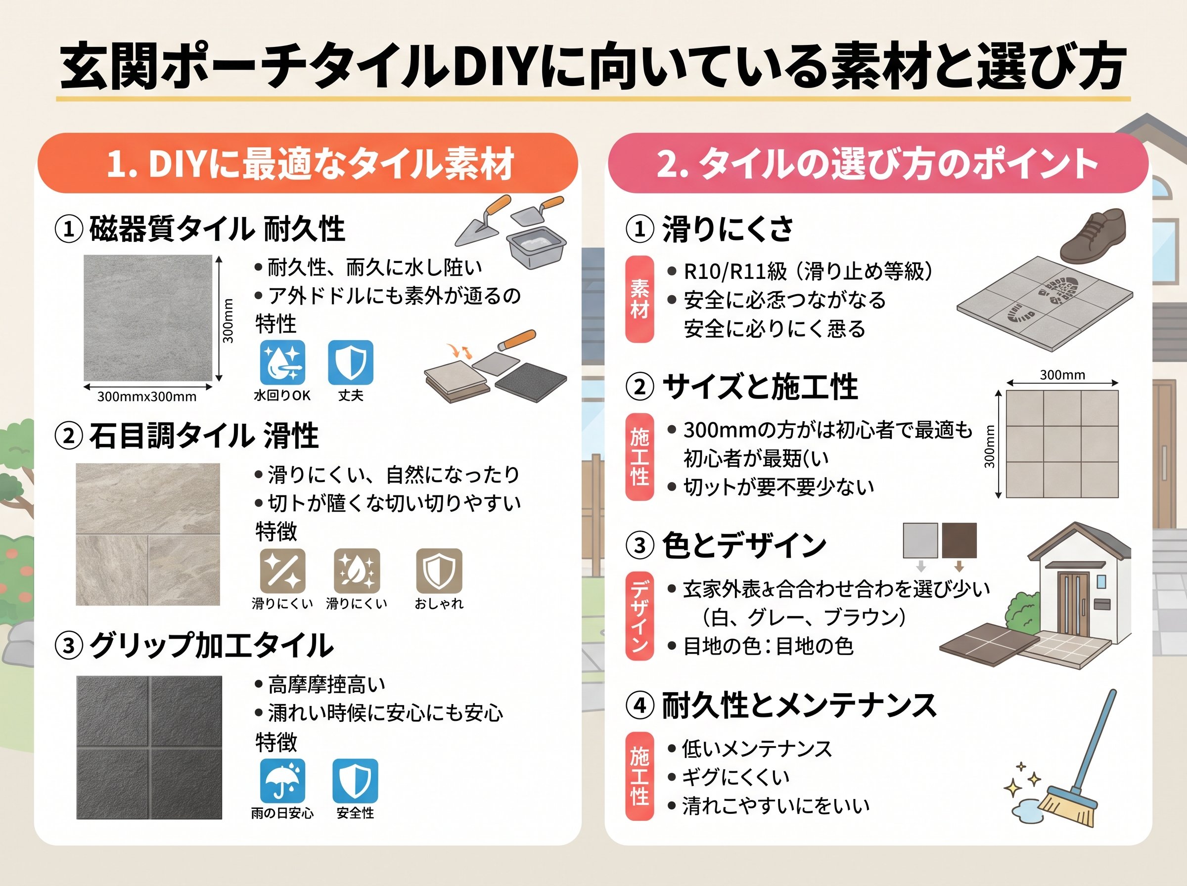 玄関ポーチタイルdiyに向いている素材と選び方