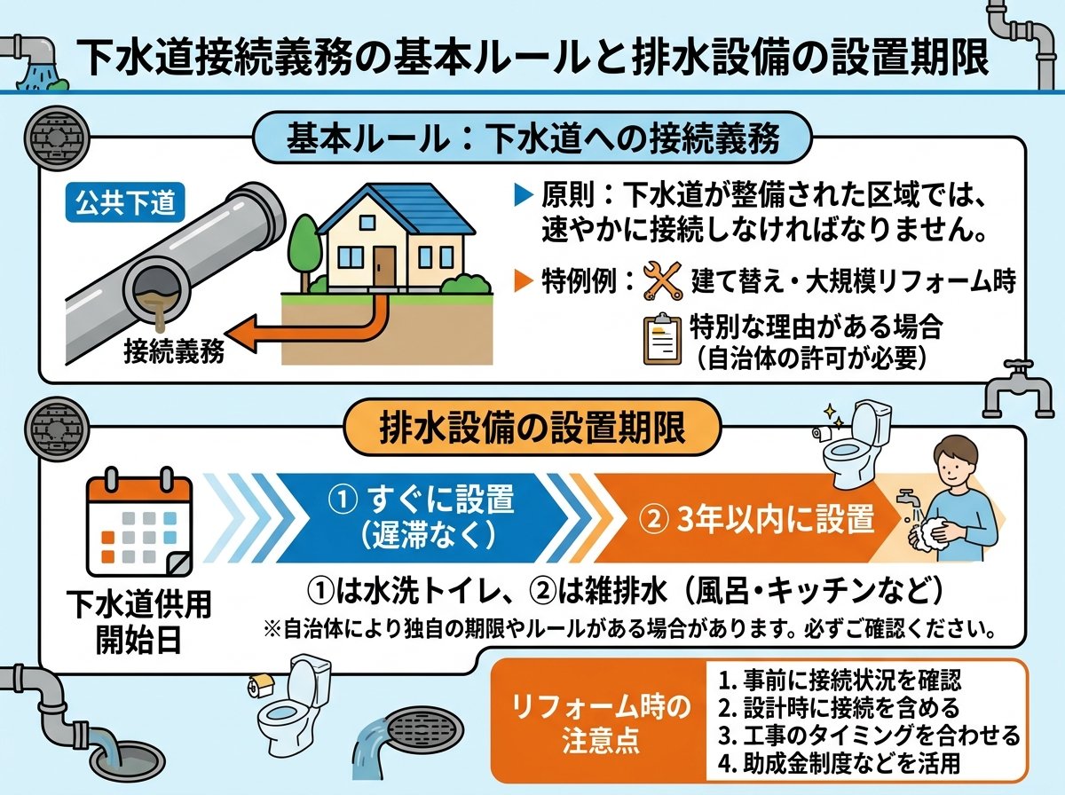 下水道接続義務の基本ルールと排水設備の設置期限