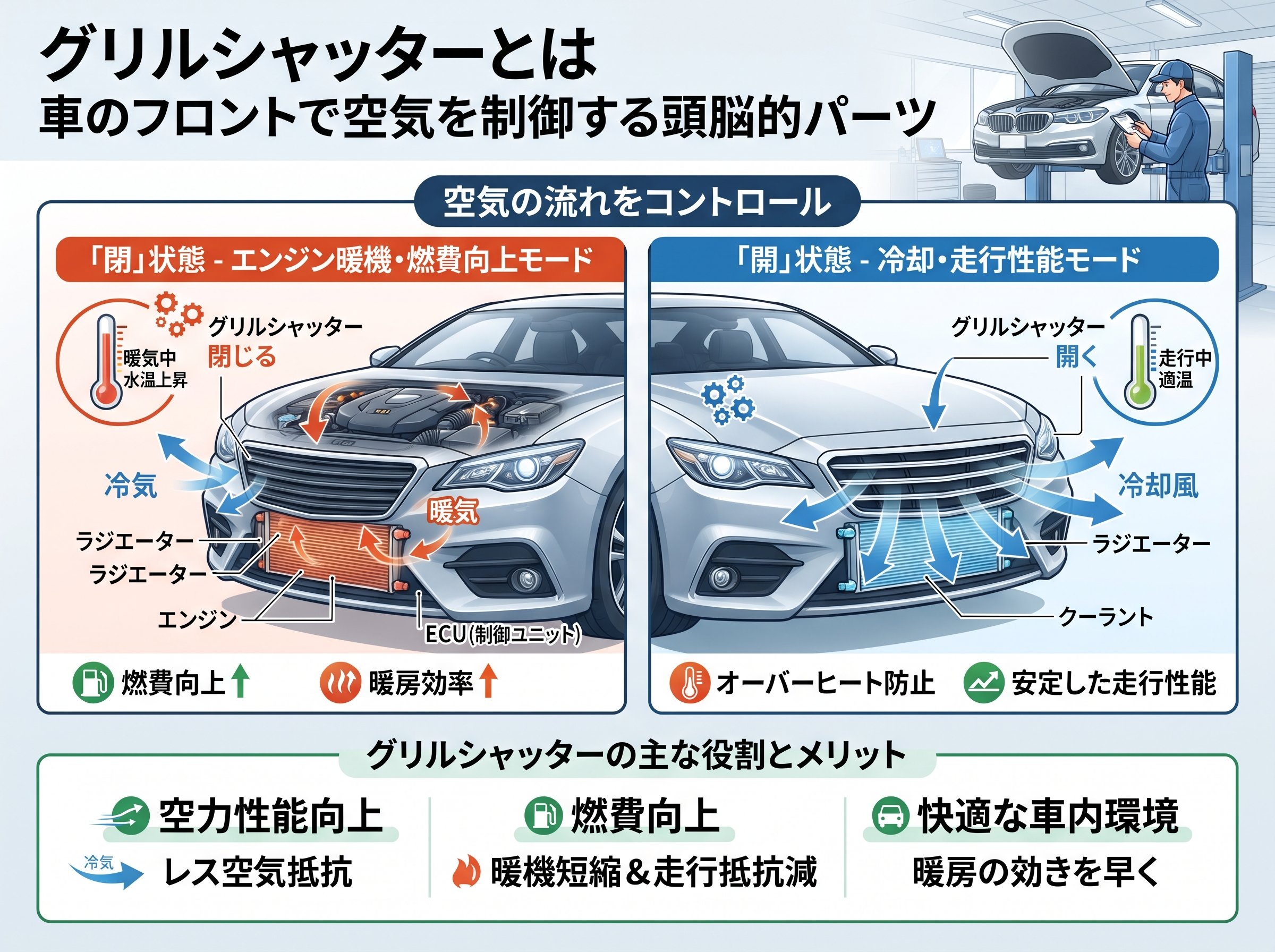 グリルシャッターとは 車のフロントで空気を制御する頭脳的パーツ