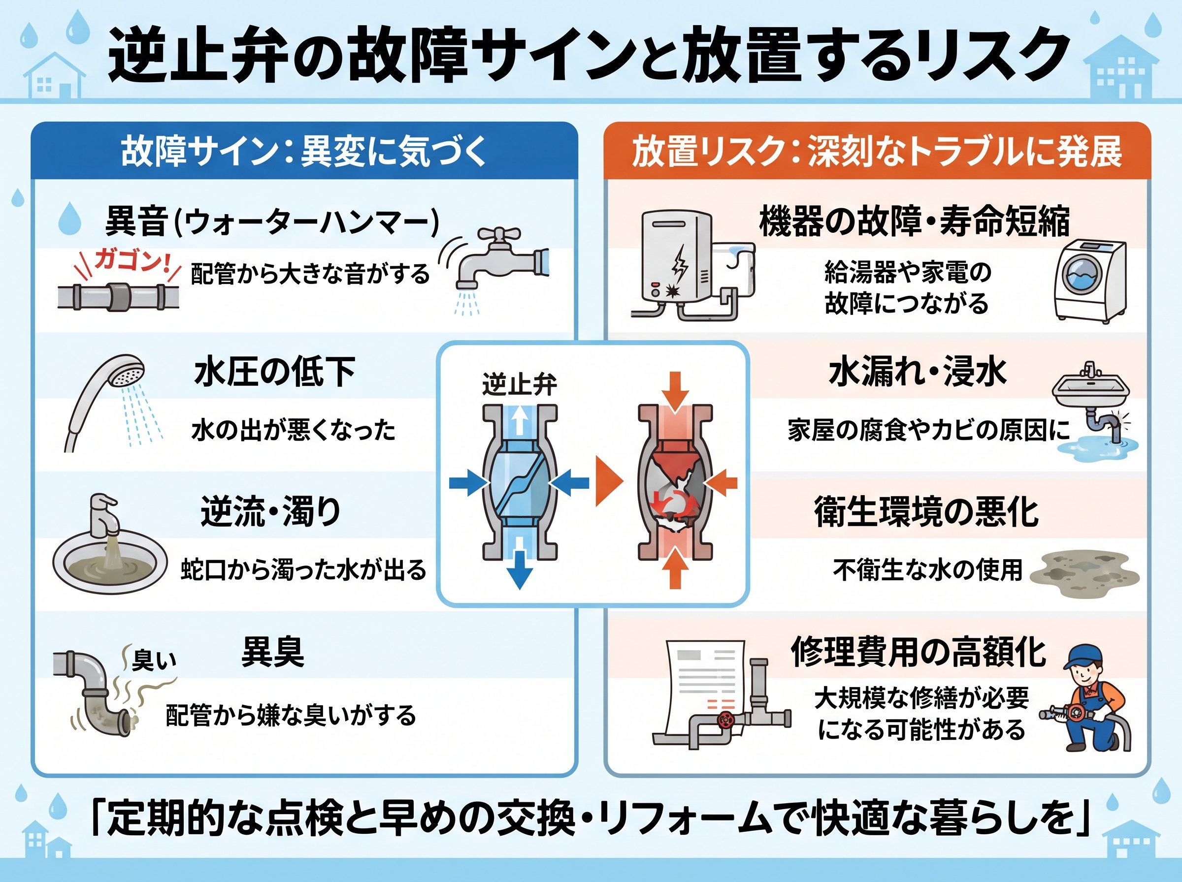 逆止弁の故障サインと放置するリスク