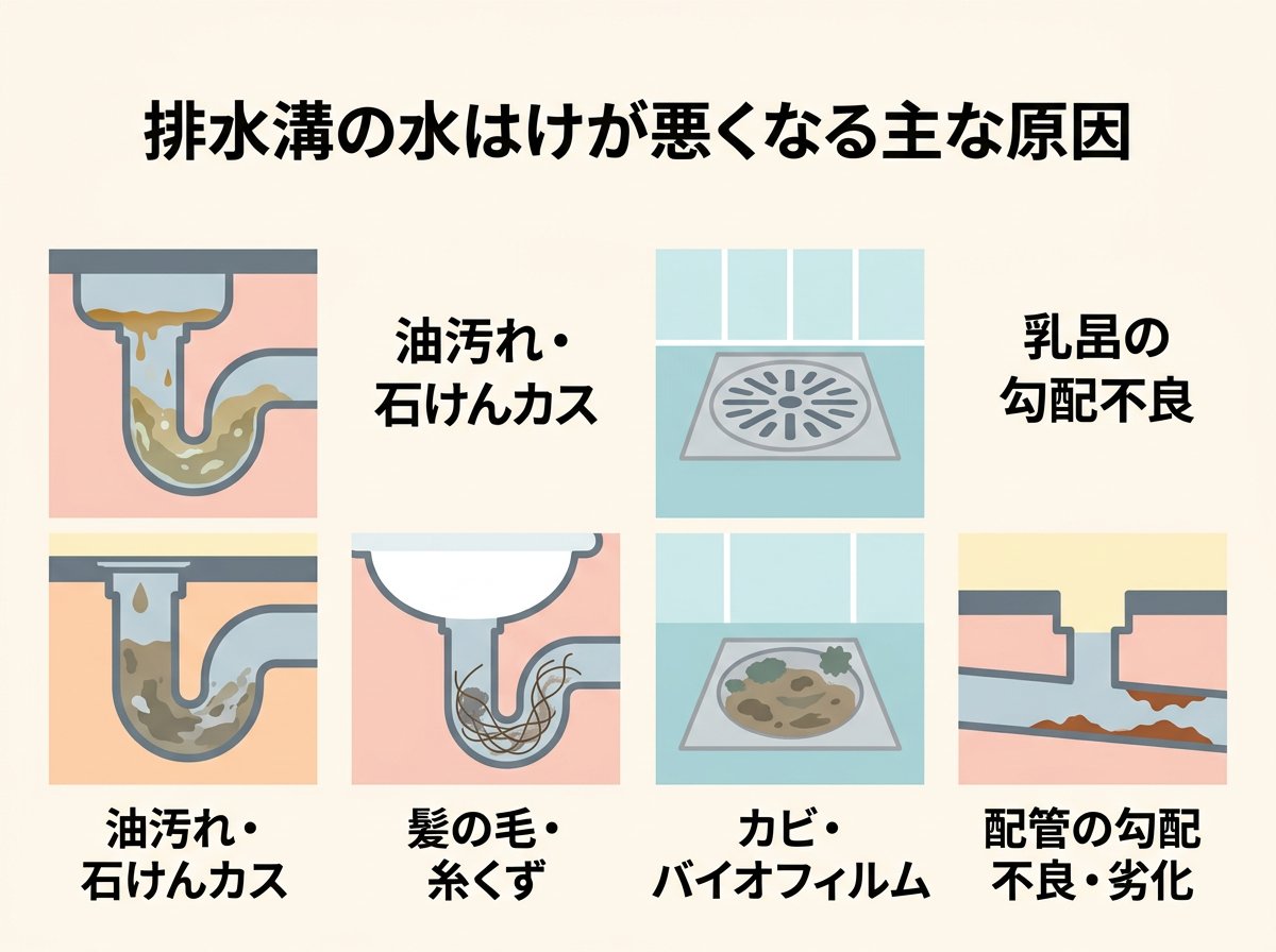 排水溝の水はけが悪くなる主な原因