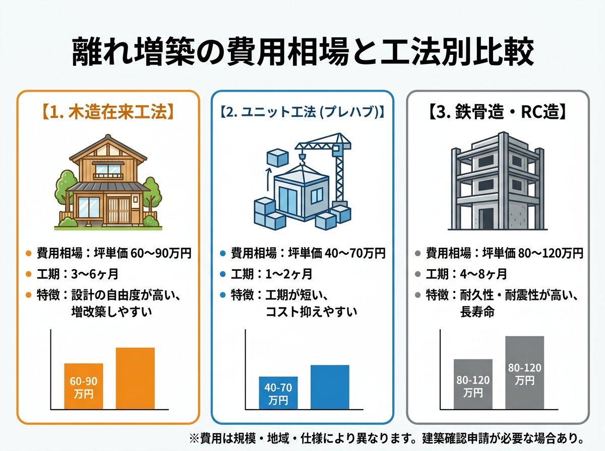 離れ増築の費用相場と工法別比較