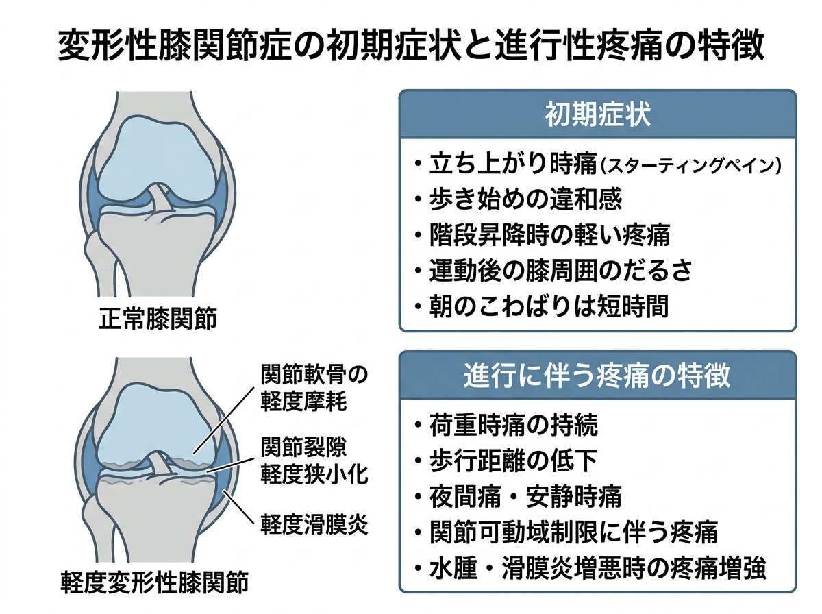 変形性膝関節症の初期症状と進行性疼痛の特徴