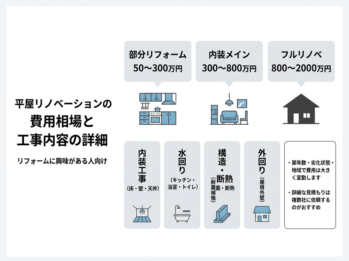 平屋リノベーションの費用相場と工事内容の詳細