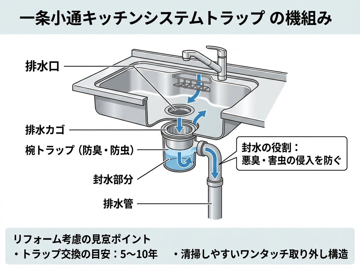 一条工務店のシステムキッチン排水トラップの特徴