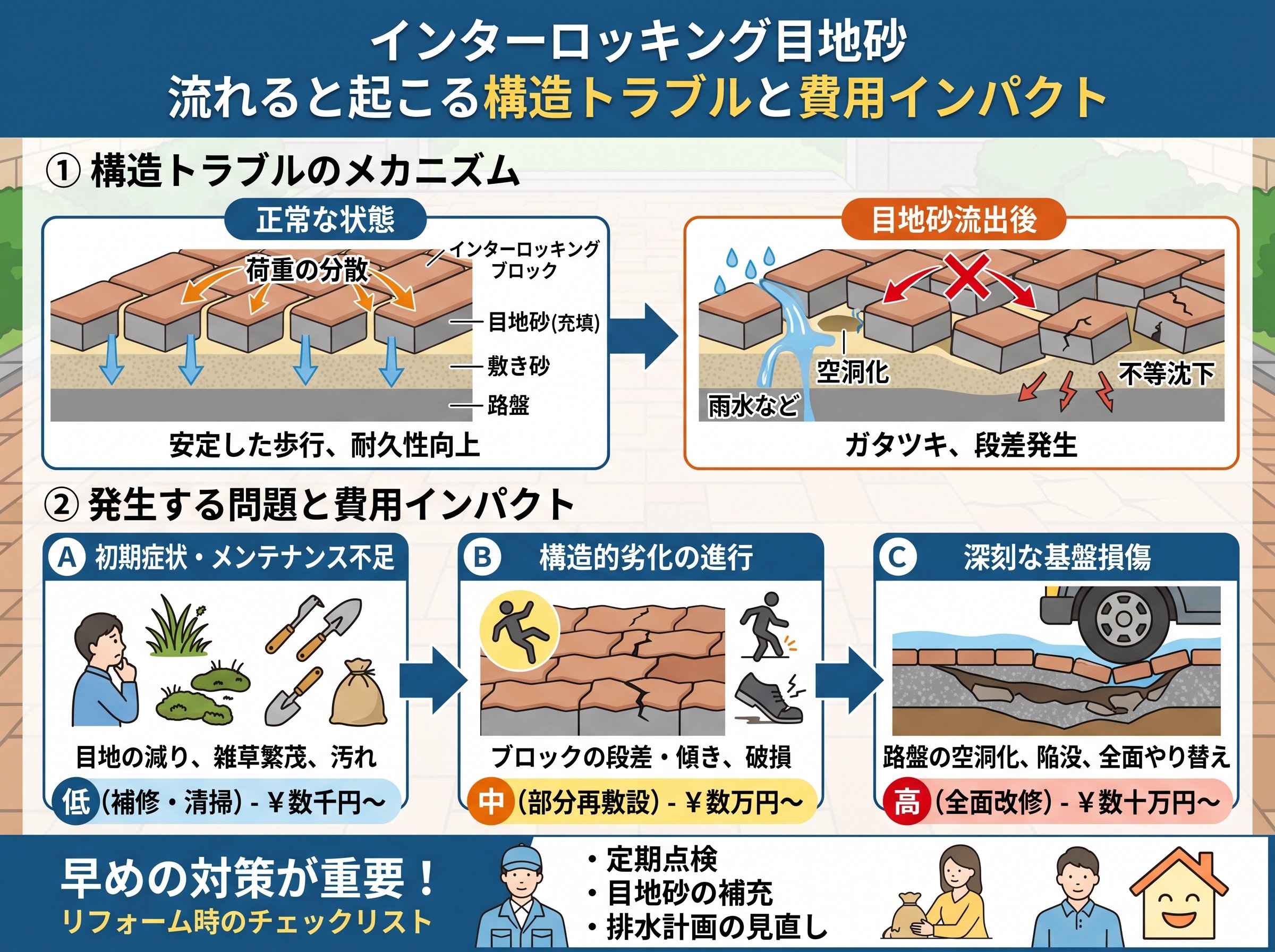 インターロッキング目地砂 流れると起こる構造トラブルと費用インパクト