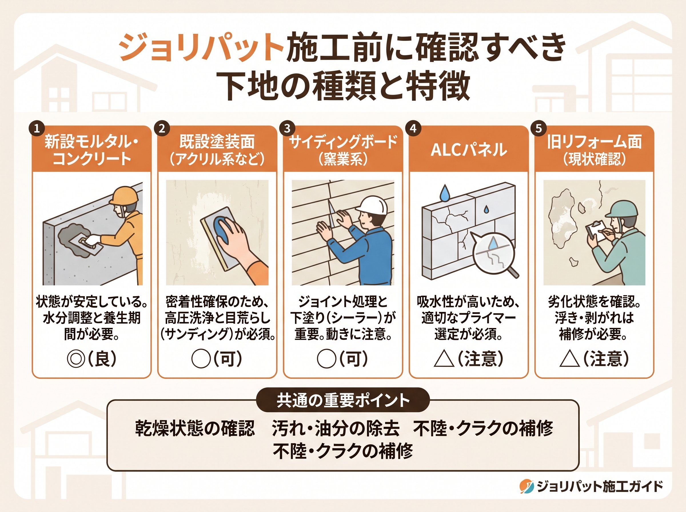 ジョリパット施工前に確認すべき下地の種類と特徴