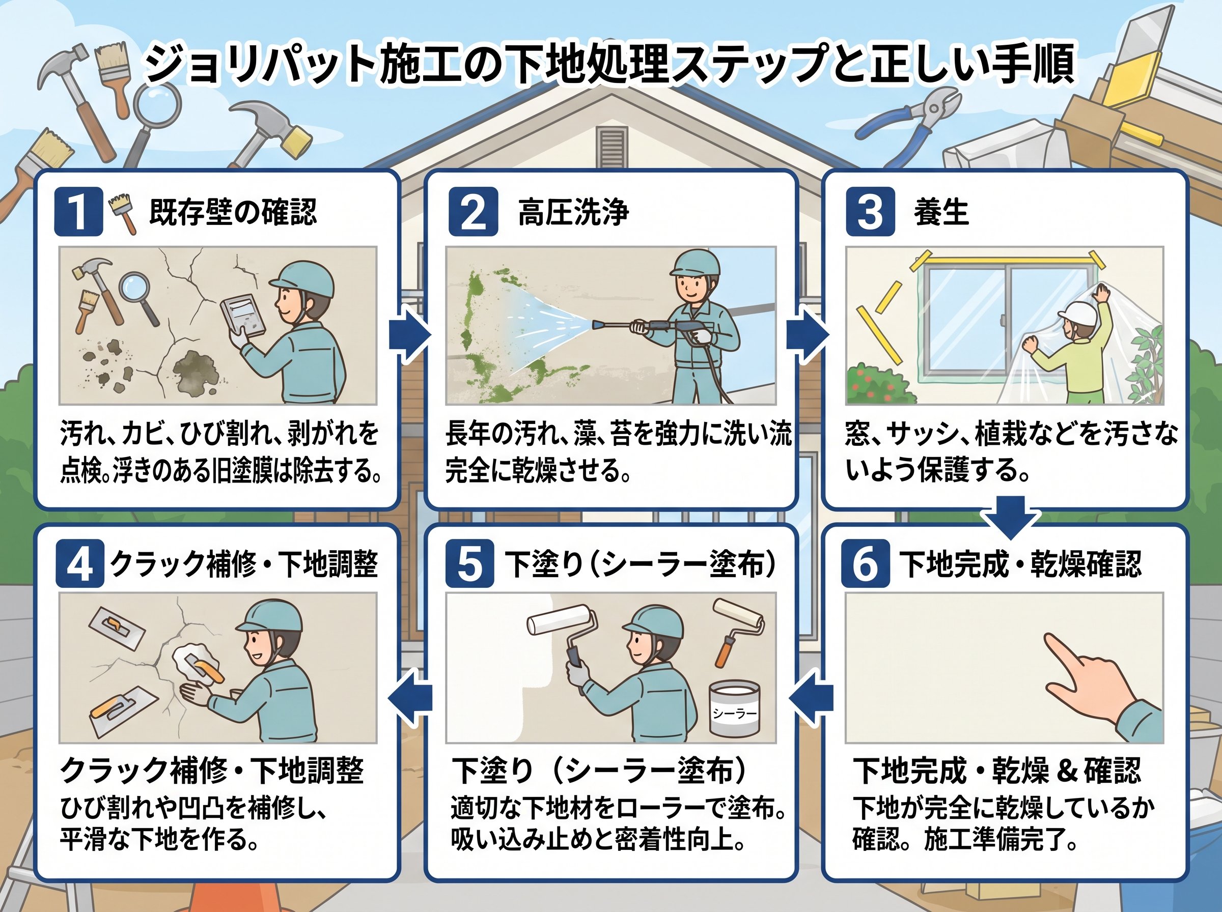 ジョリパット施工の下地処理ステップと正しい手順