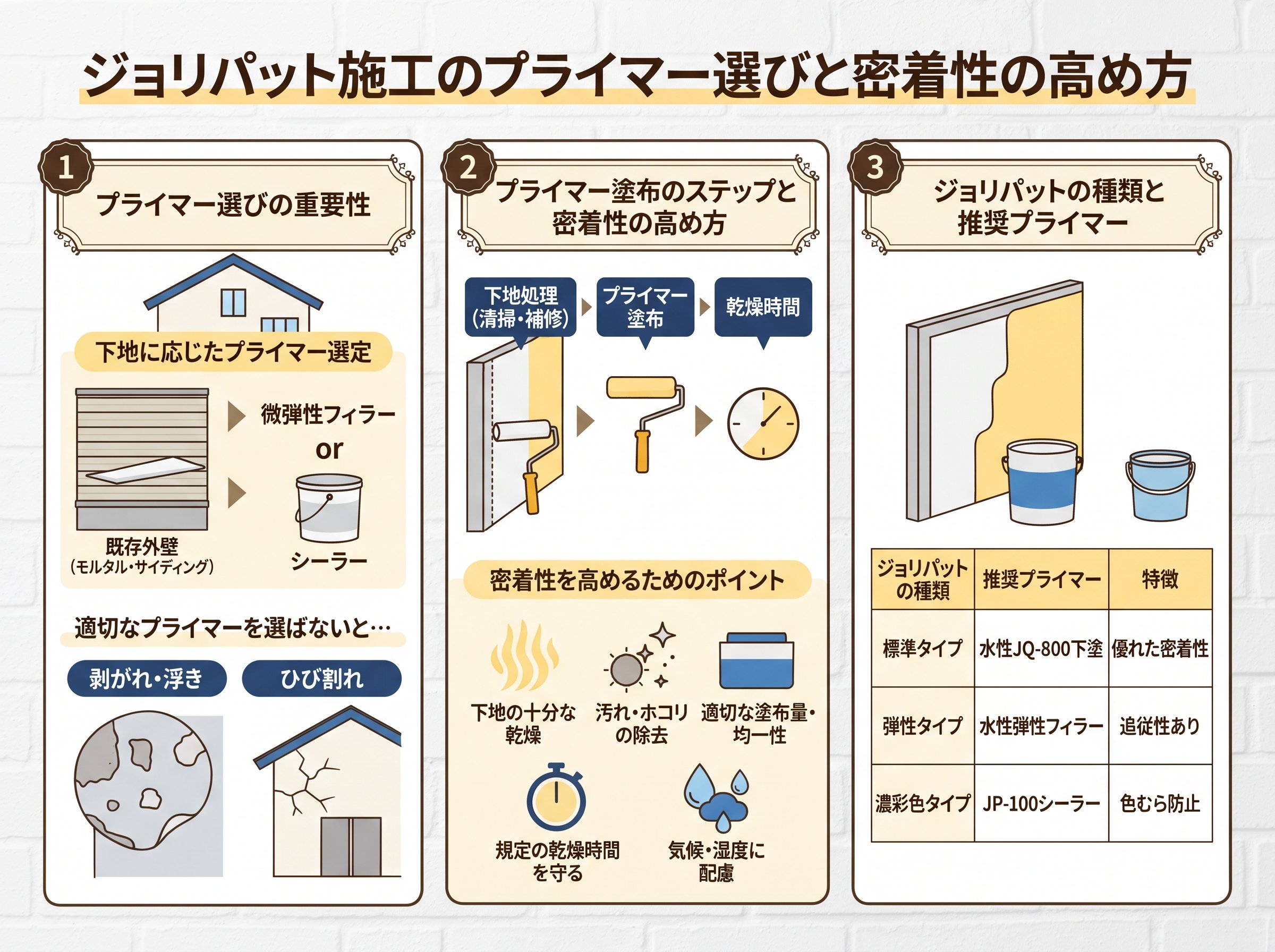 ジョリパット施工のプライマー選びと密着性の高め方