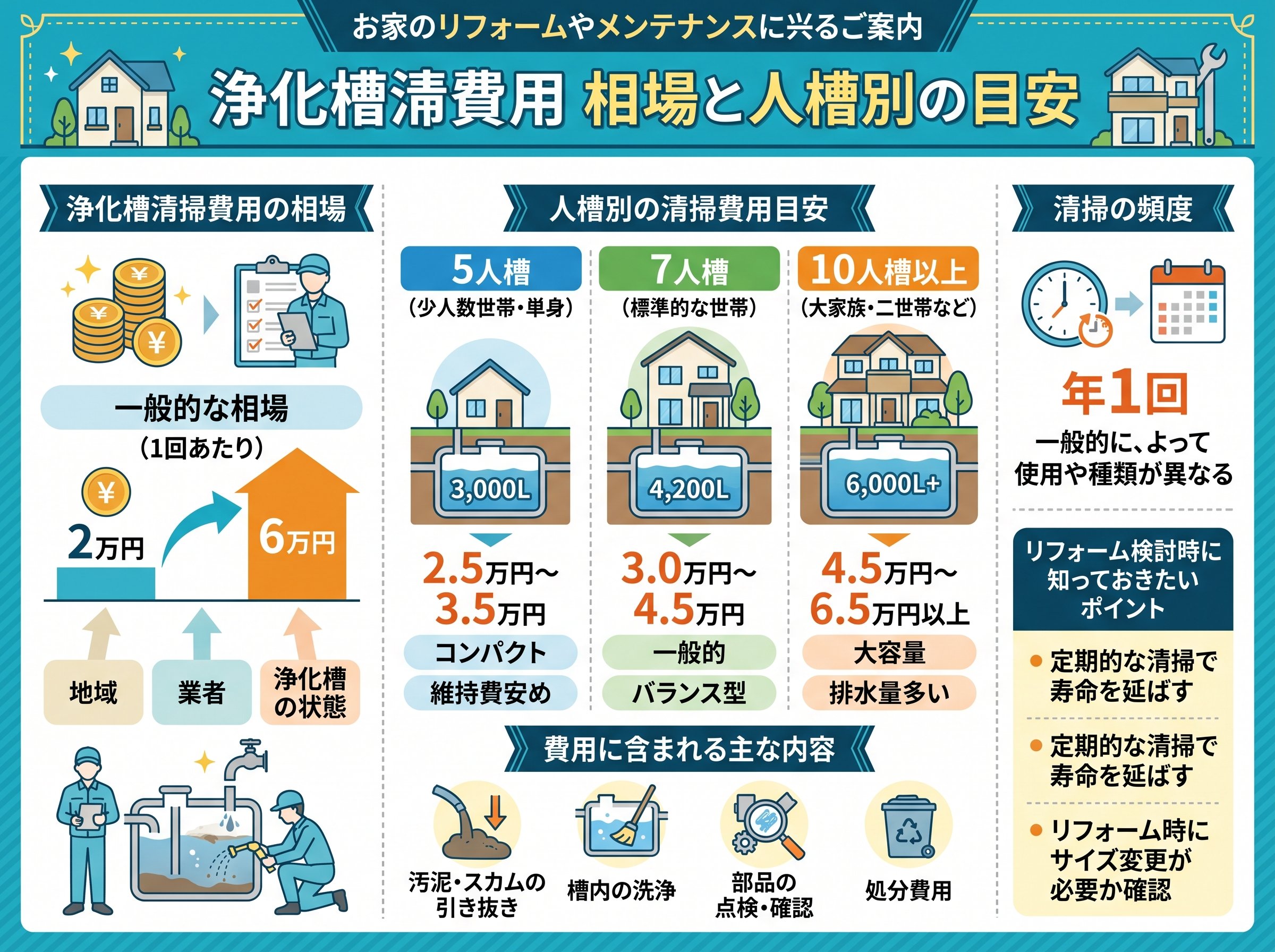 浄化槽清掃費用 相場と人槽別の目安