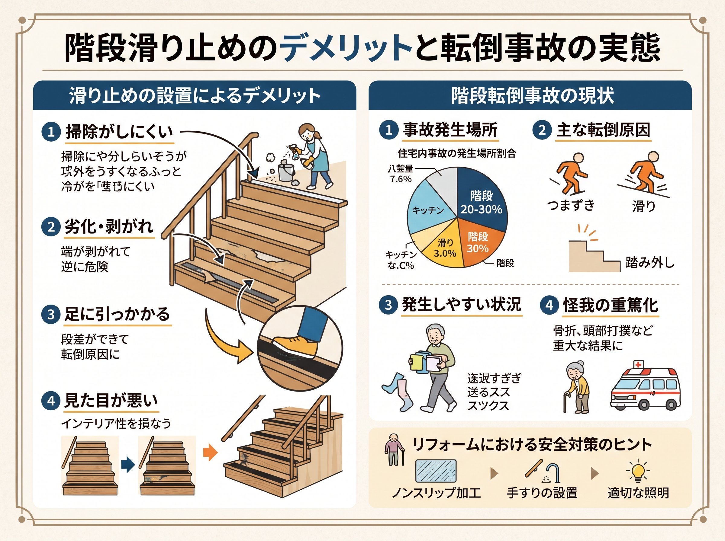 階段滑り止めのデメリットと転倒事故の実態