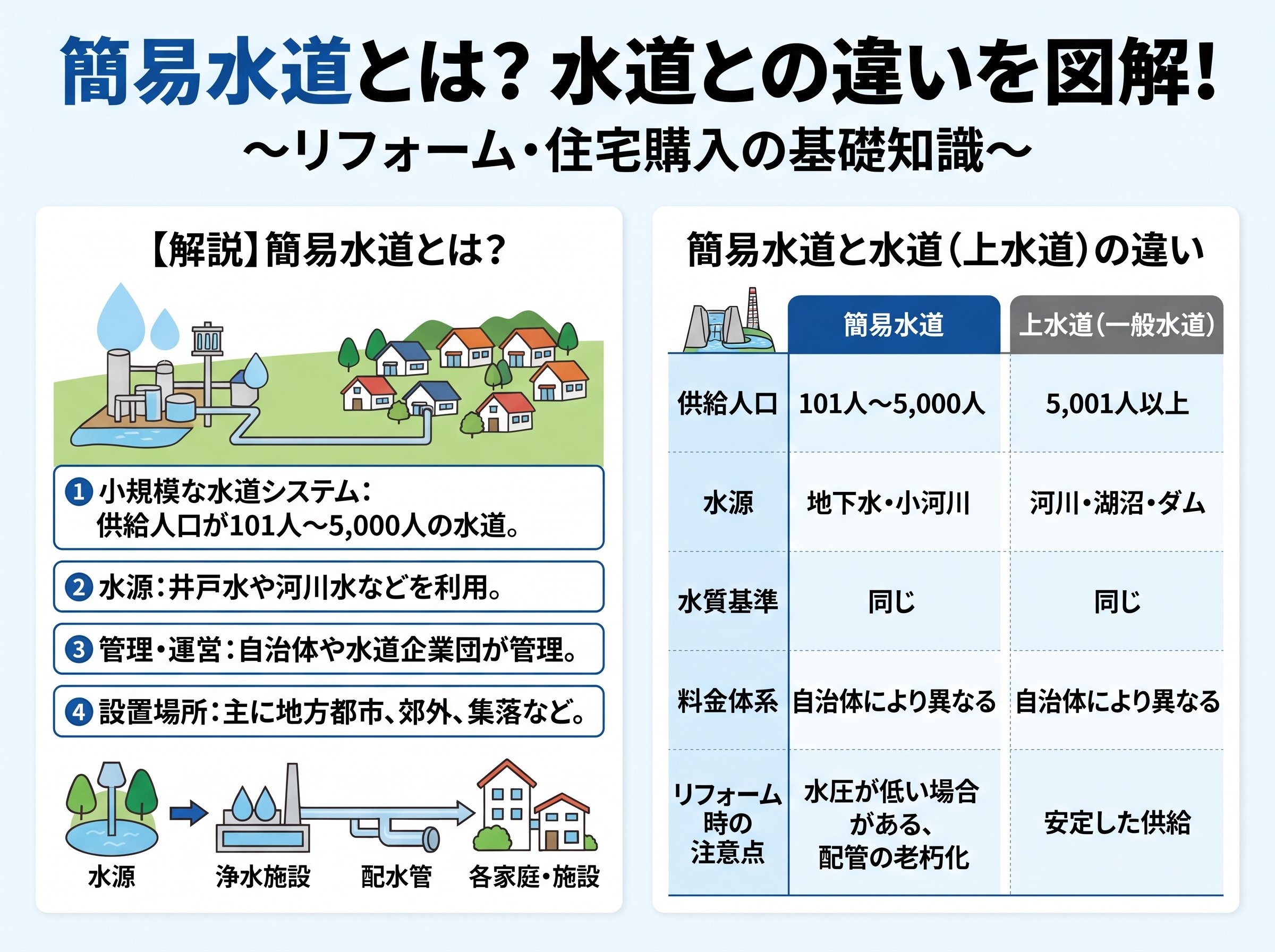 簡易水道とはの意味と水道との違い
