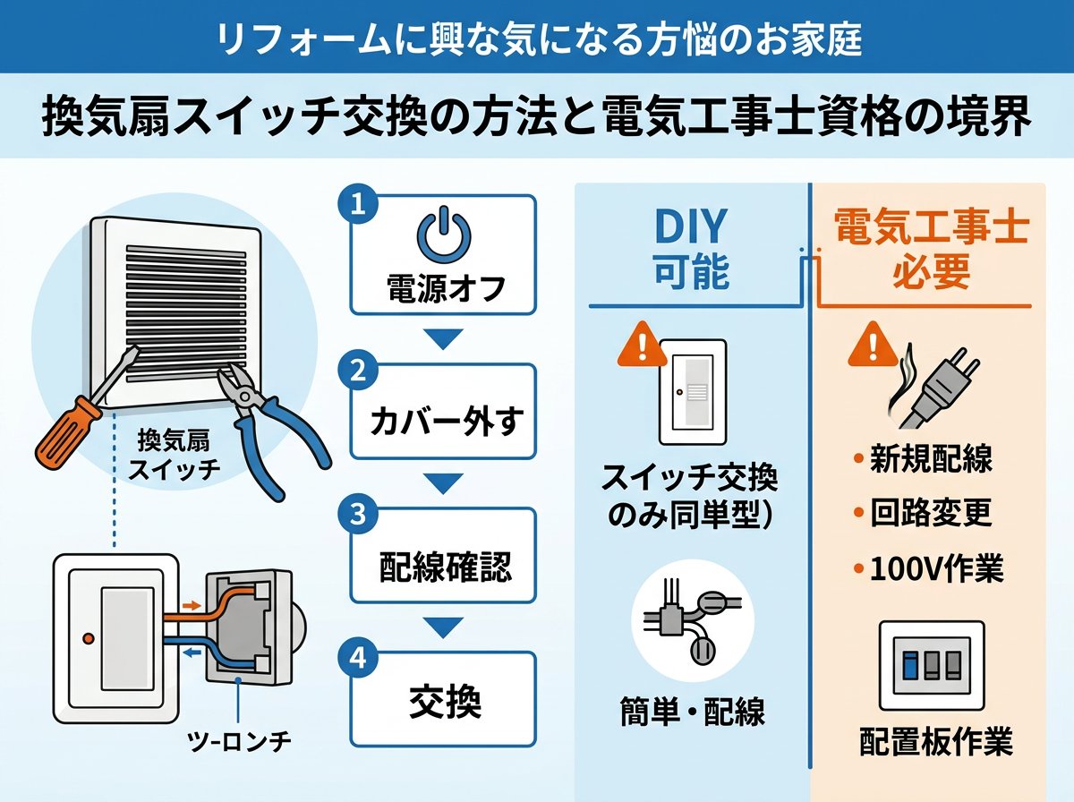換気扇スイッチ交換 方法と電気工事士資格の境界