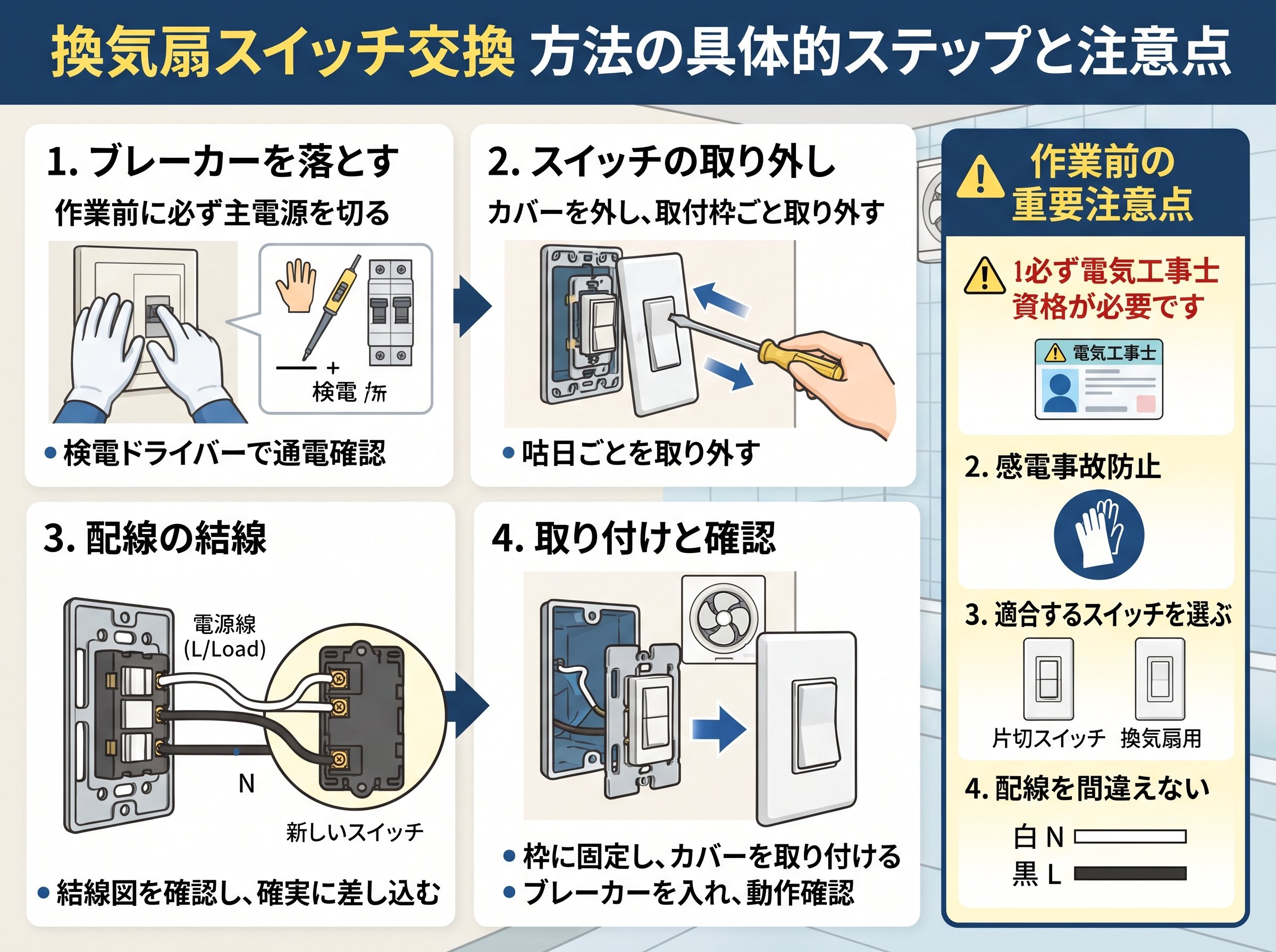 換気扇スイッチ交換 方法の具体的ステップと注意点