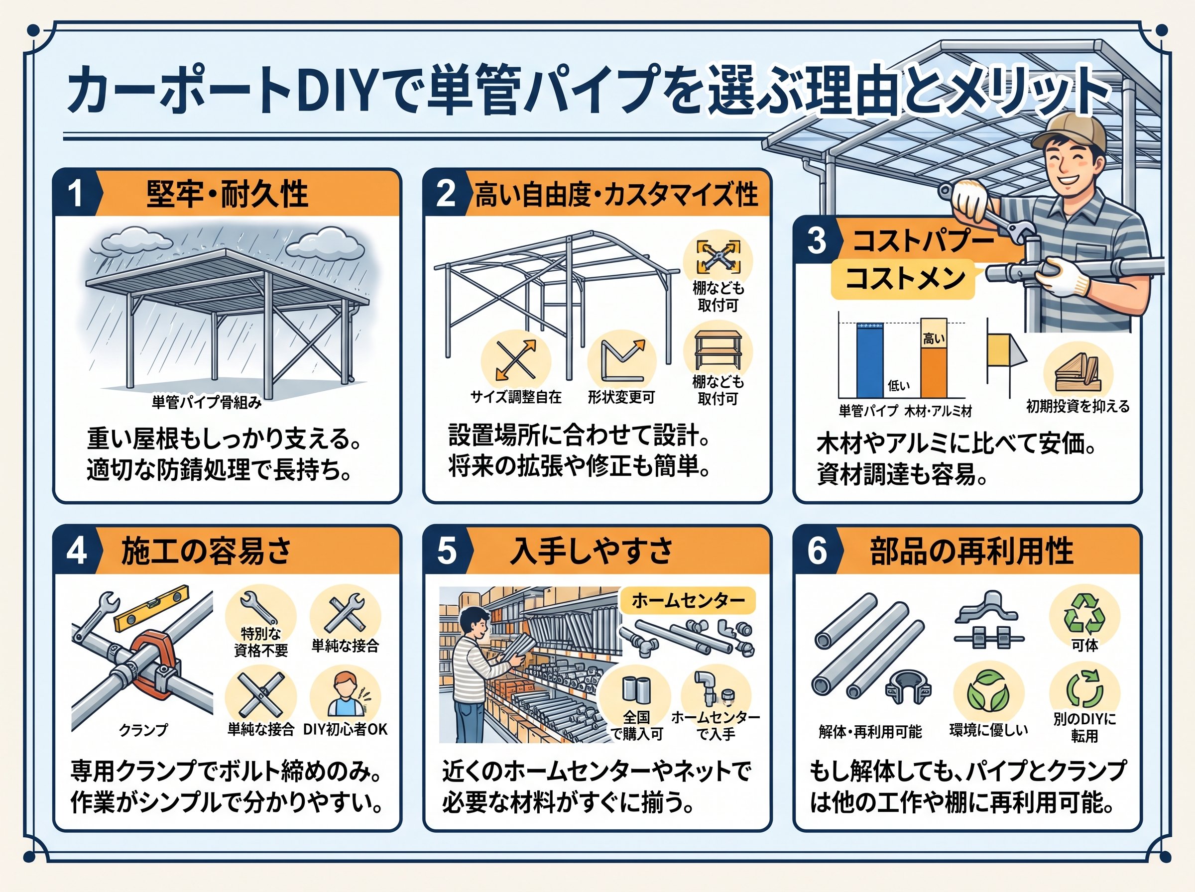カーポートDIYで単管パイプを選ぶ理由とメリット