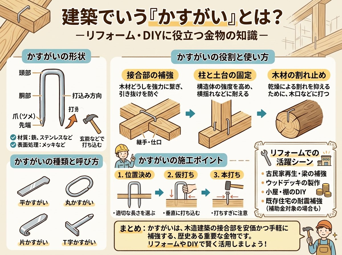 かすがいとは建築でいうどんな金物か