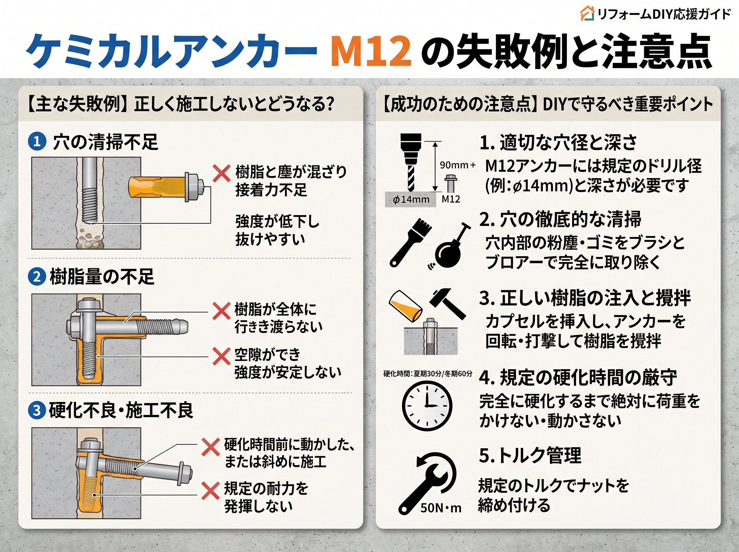 ケミカルアンカー m12 の失敗例と注意点