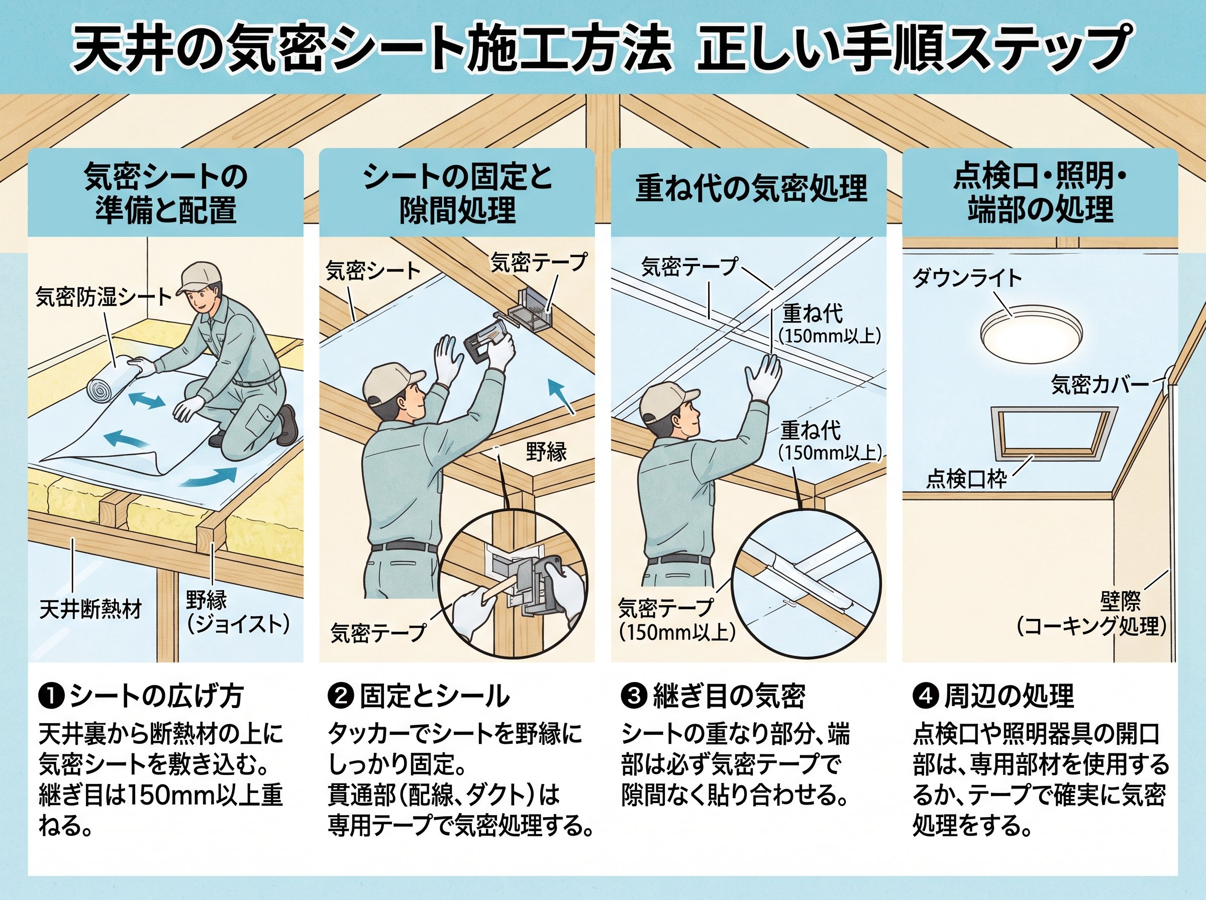 気密シート施工方法 天井の正しい手順ステップ