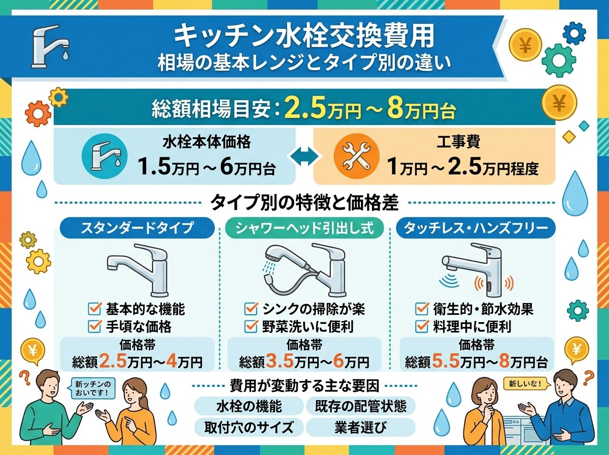 キッチン水栓交換費用 相場の基本レンジとタイプ別の違い