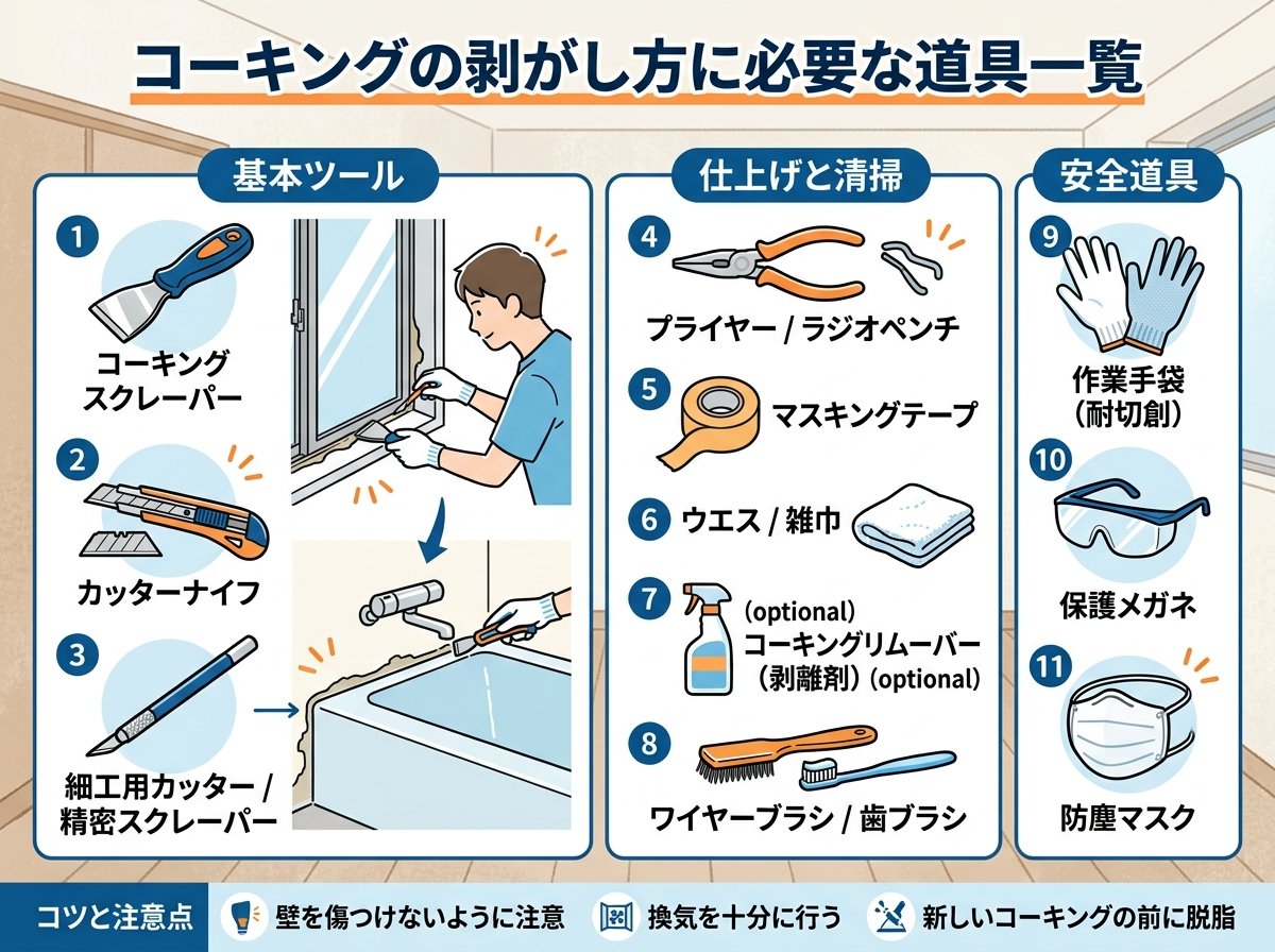 コーキングの剥がし方に必要な道具一覧
