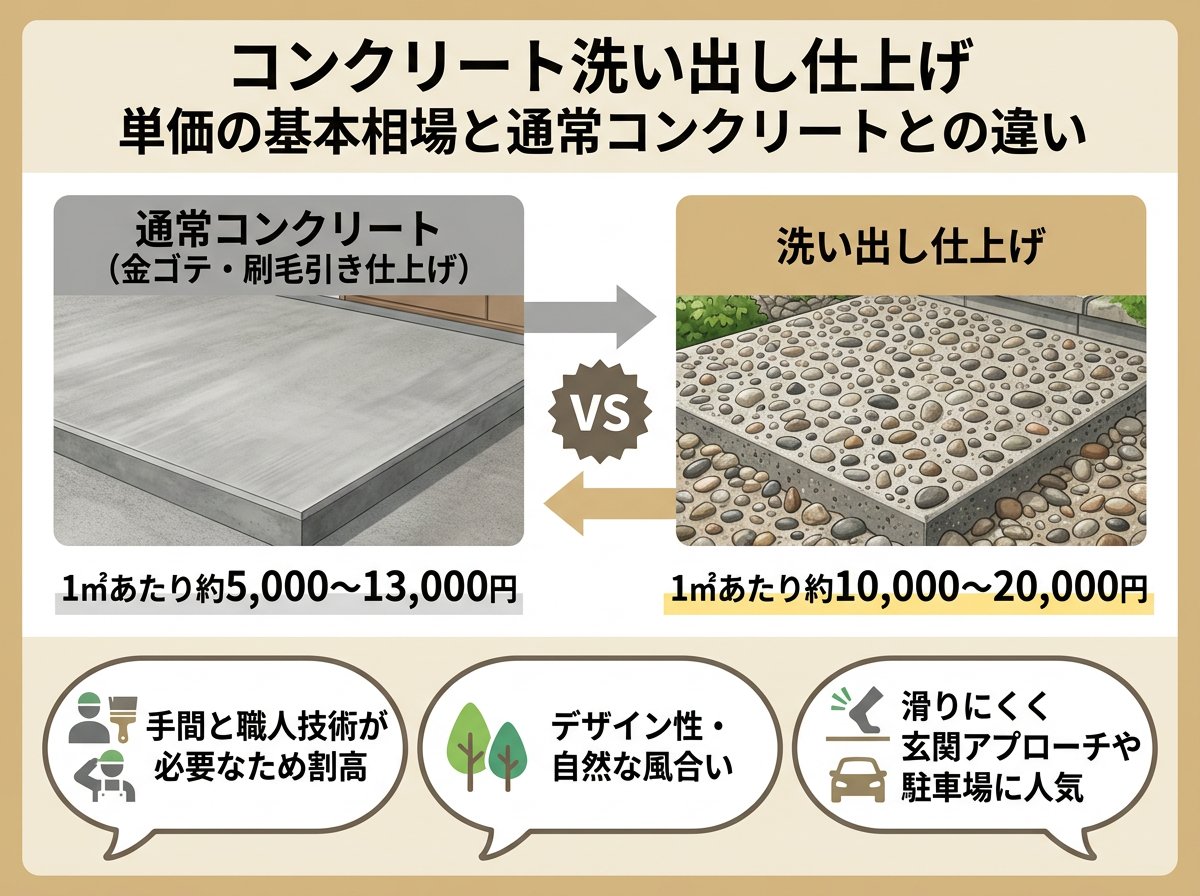 コンクリート洗い出し仕上げ 単価の基本相場と通常コンクリートとの違い