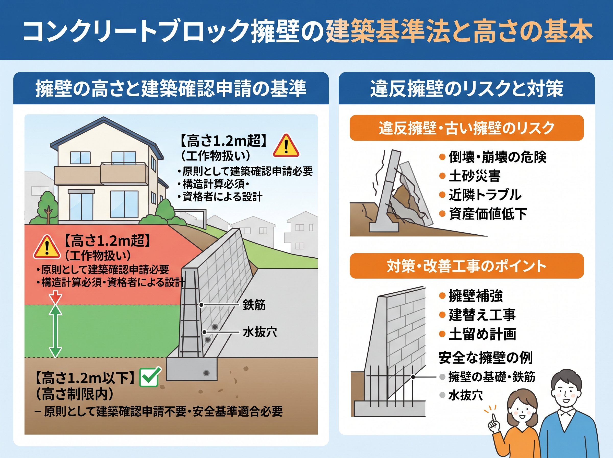 コンクリートブロック擁壁の建築基準法と高さの基本