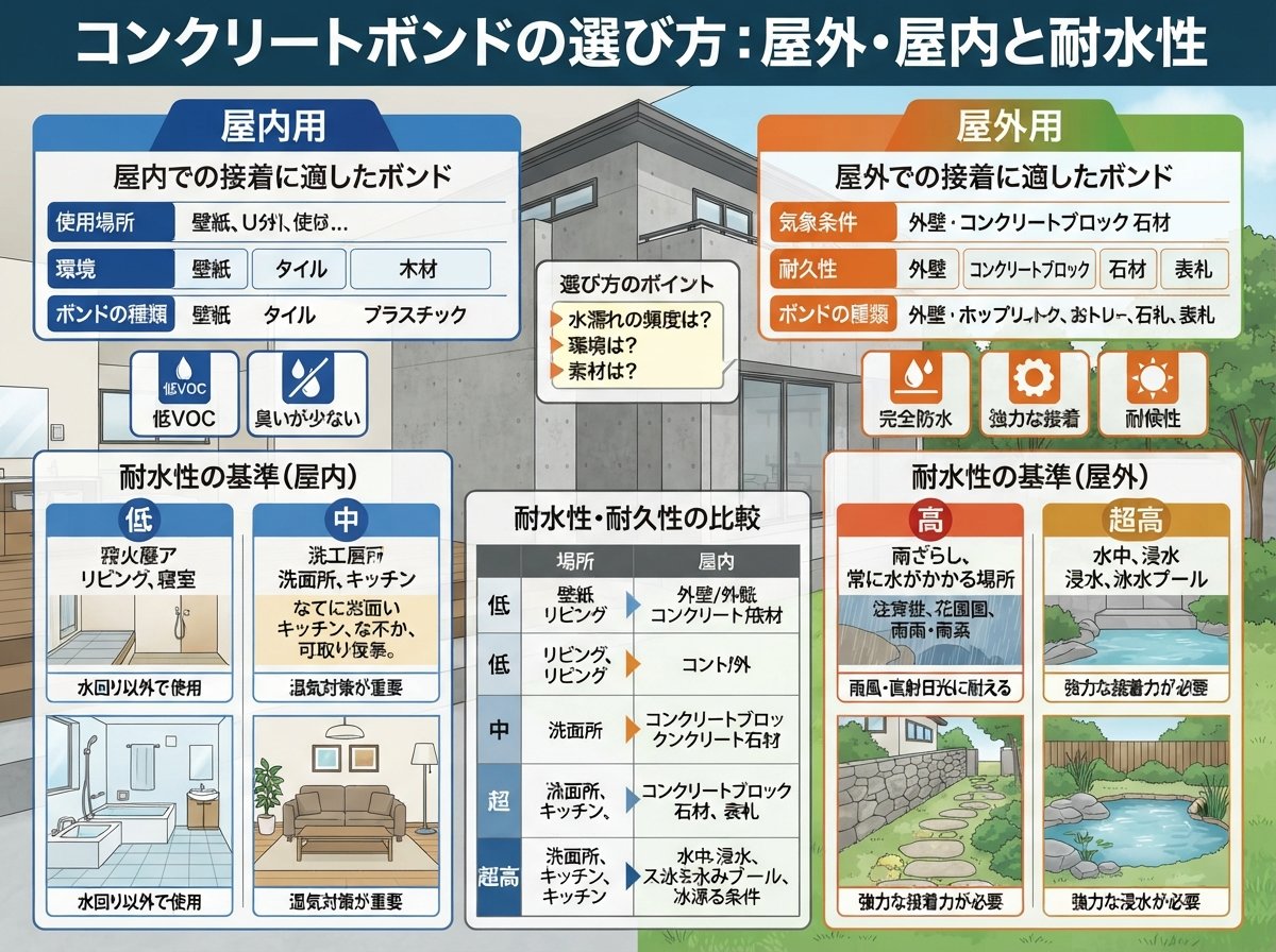 コンクリートボンドの屋外・屋内での選び方と耐水性の基準