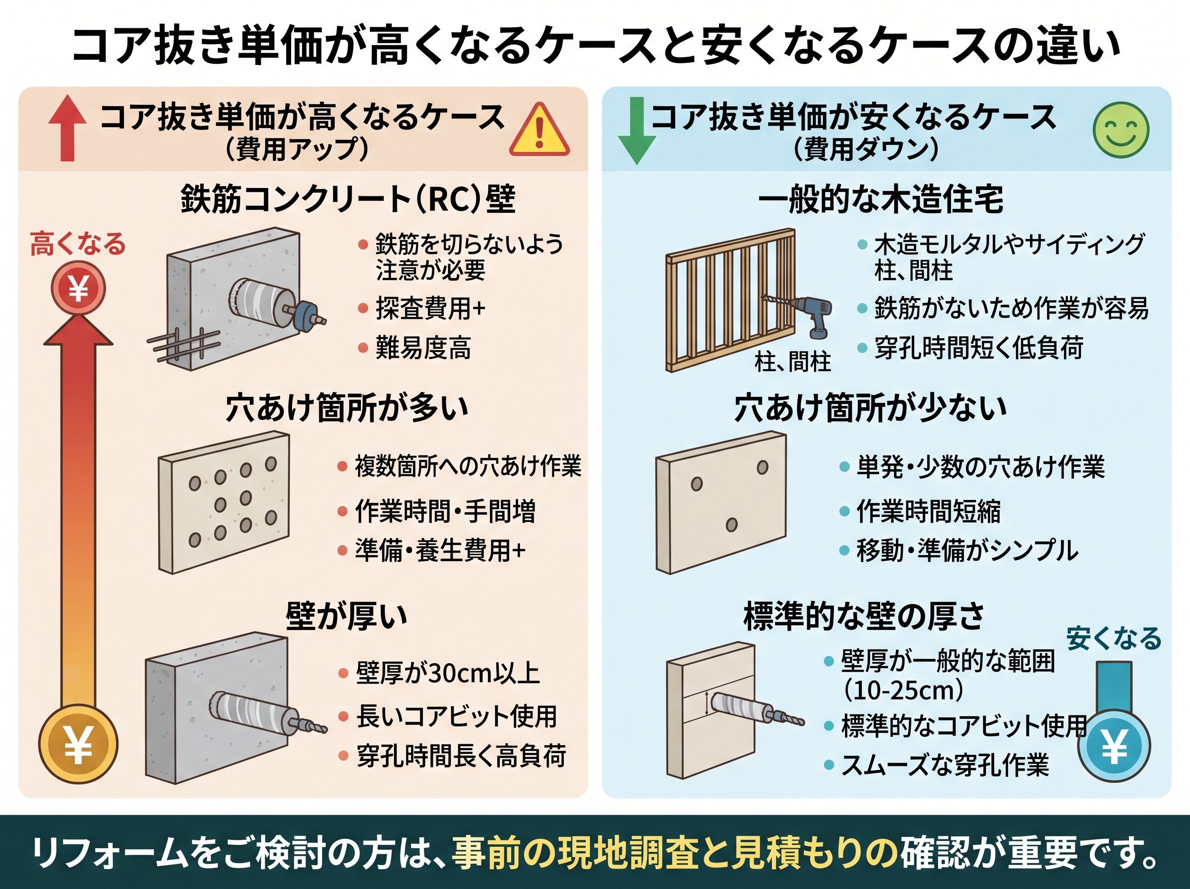 コア抜き単価が高くなるケースと安くなるケースの違い