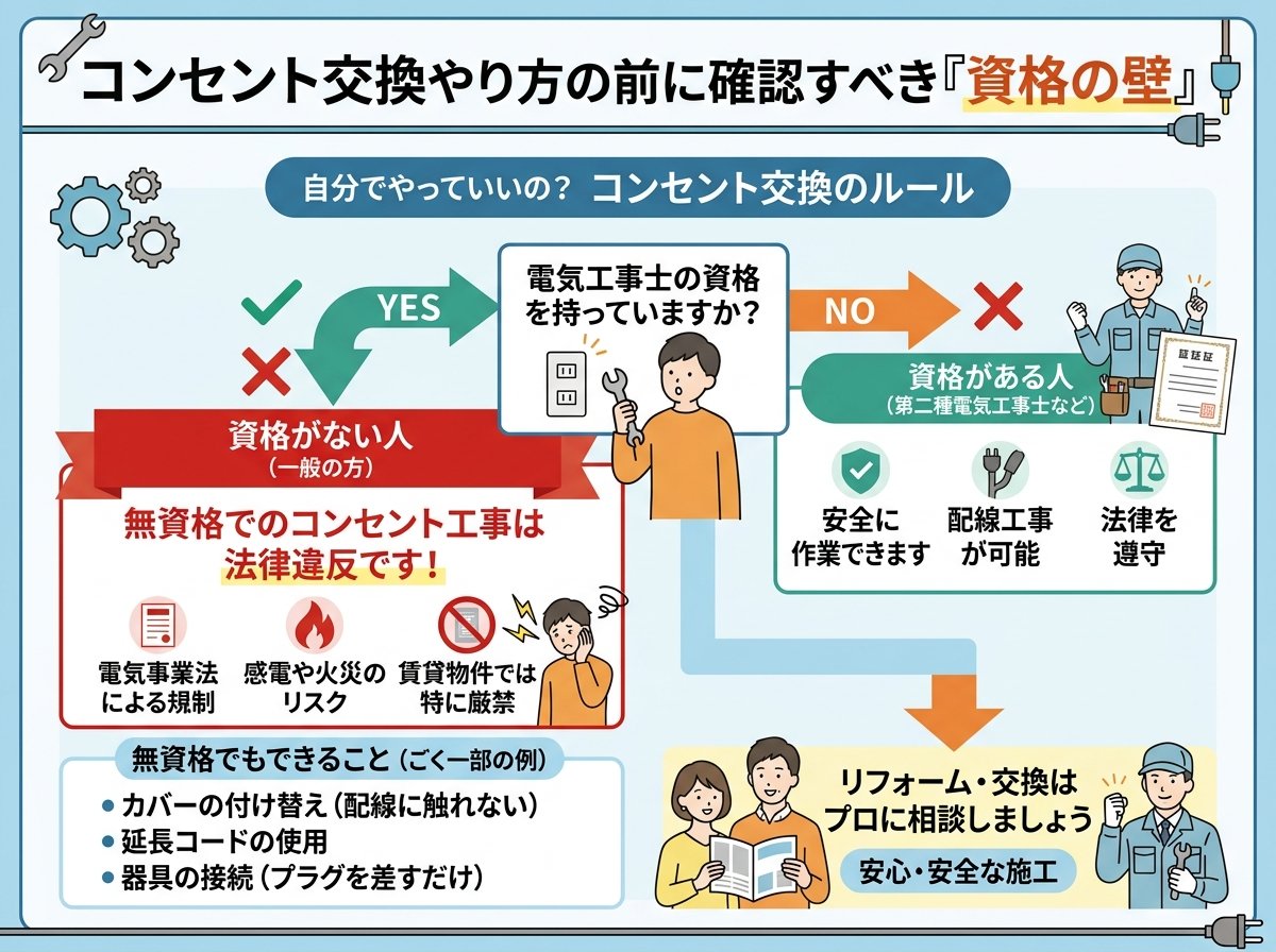 コンセント交換やり方の前に確認すべき資格の壁