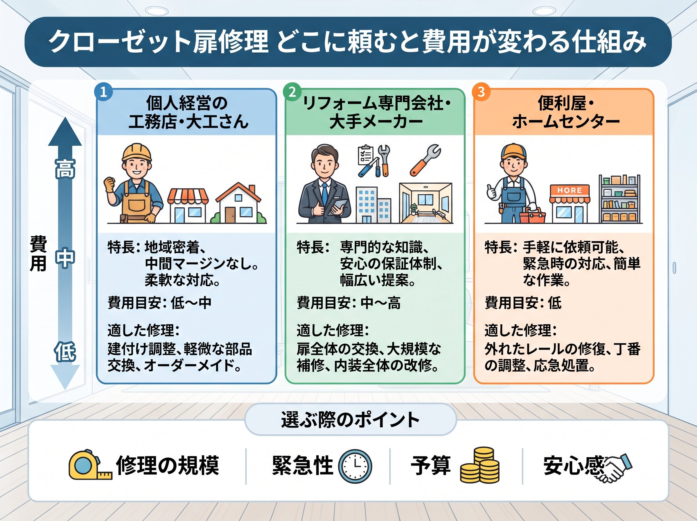 クローゼット扉修理 どこに 頼む と費用が変わる仕組み